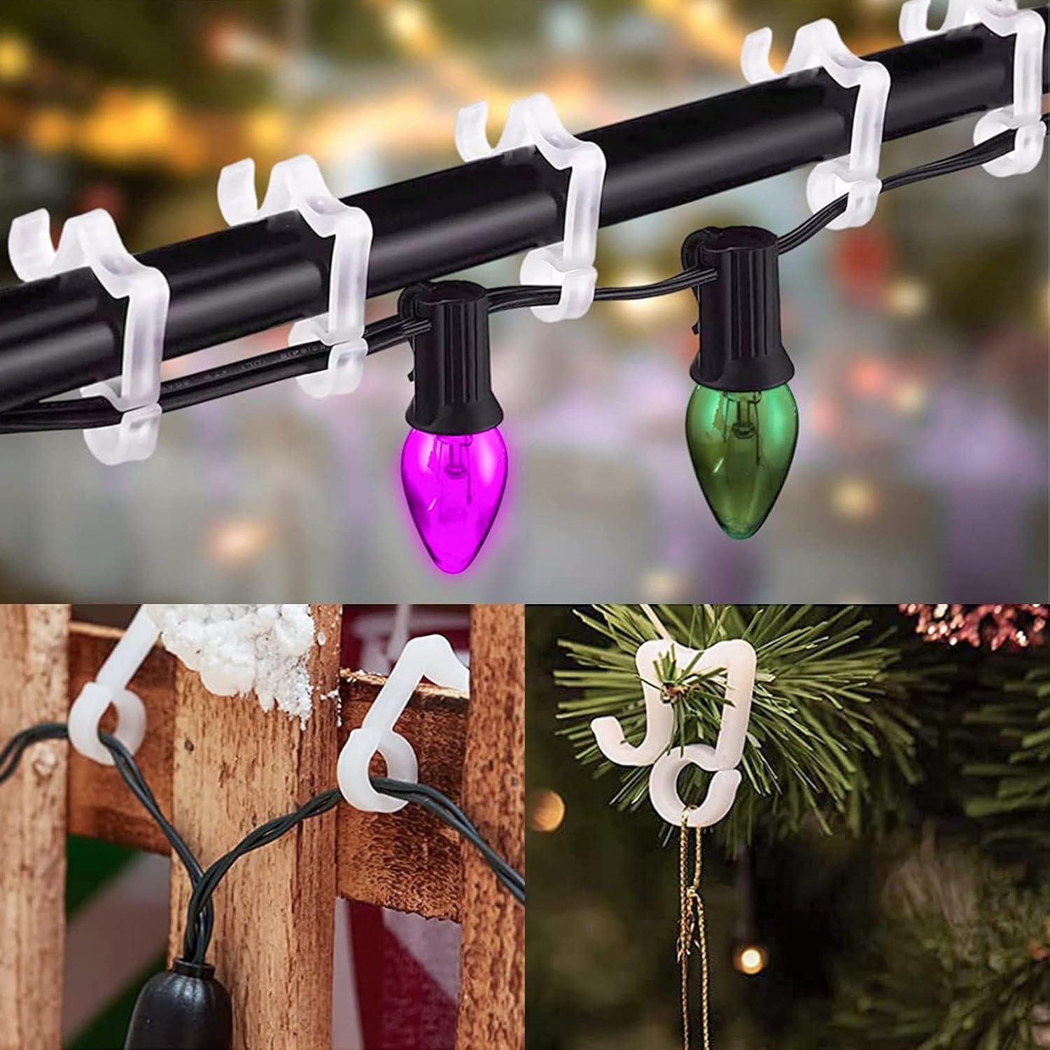 100 Pcs Outdoor Light Clips Hooks for Outdoor String Lights Gutter Clips for Hanging Christmas Village Accessories