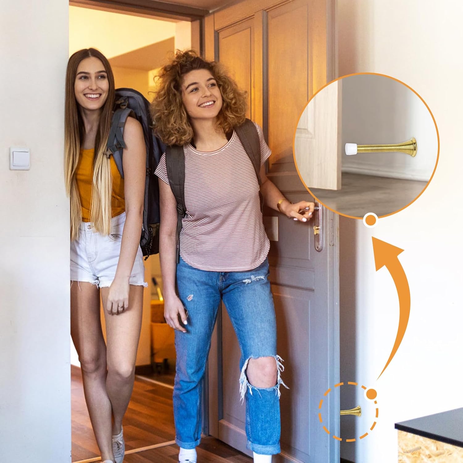 Spring Door Stoppers, 12 Pack Door Stops Wall Protector, Doorstops for Inside Door with 6 Rubber Bumper Gold