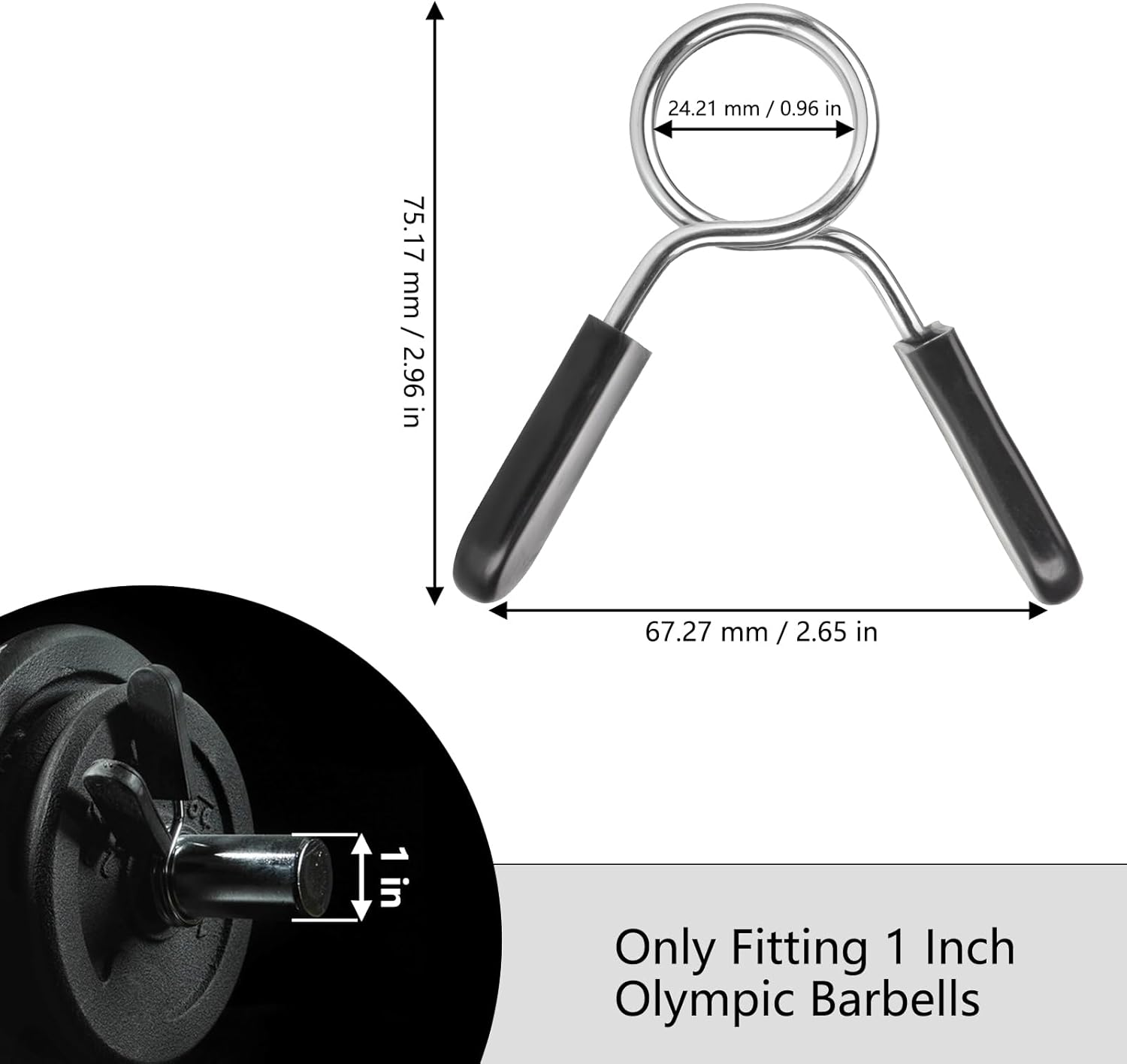 Spring Clip Collars 1 Inch Olympic Barbell Clamps Dumbbell Clips Weight Bar Clips for Weightlifting, Powerlifting, Strength Training