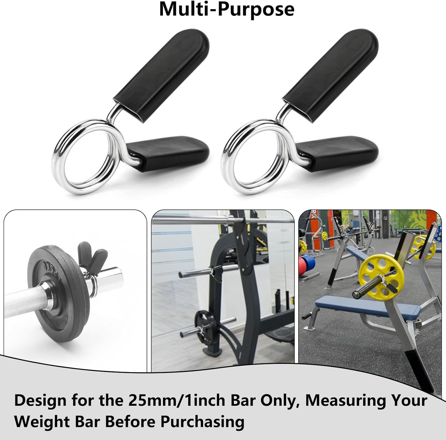 Spring Clip Collars 1 Inch Olympic Barbell Clamps Dumbbell Clips Weight Bar Clips for Weightlifting, Powerlifting, Strength Training