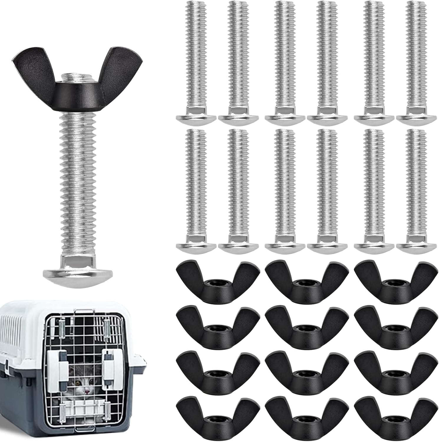 M6 Pet Carrier Fasteners Kennel Replacement Bolts for Plastic Cat Crate and Dog Crate Dog Kennel Accessories Cat Cage Carrier Parts 12 Set