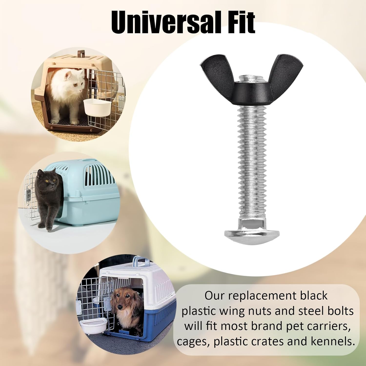 M6 Pet Carrier Fasteners Kennel Replacement Bolts for Plastic Cat Crate and Dog Crate Dog Kennel Accessories Cat Cage Carrier Parts 12 Set