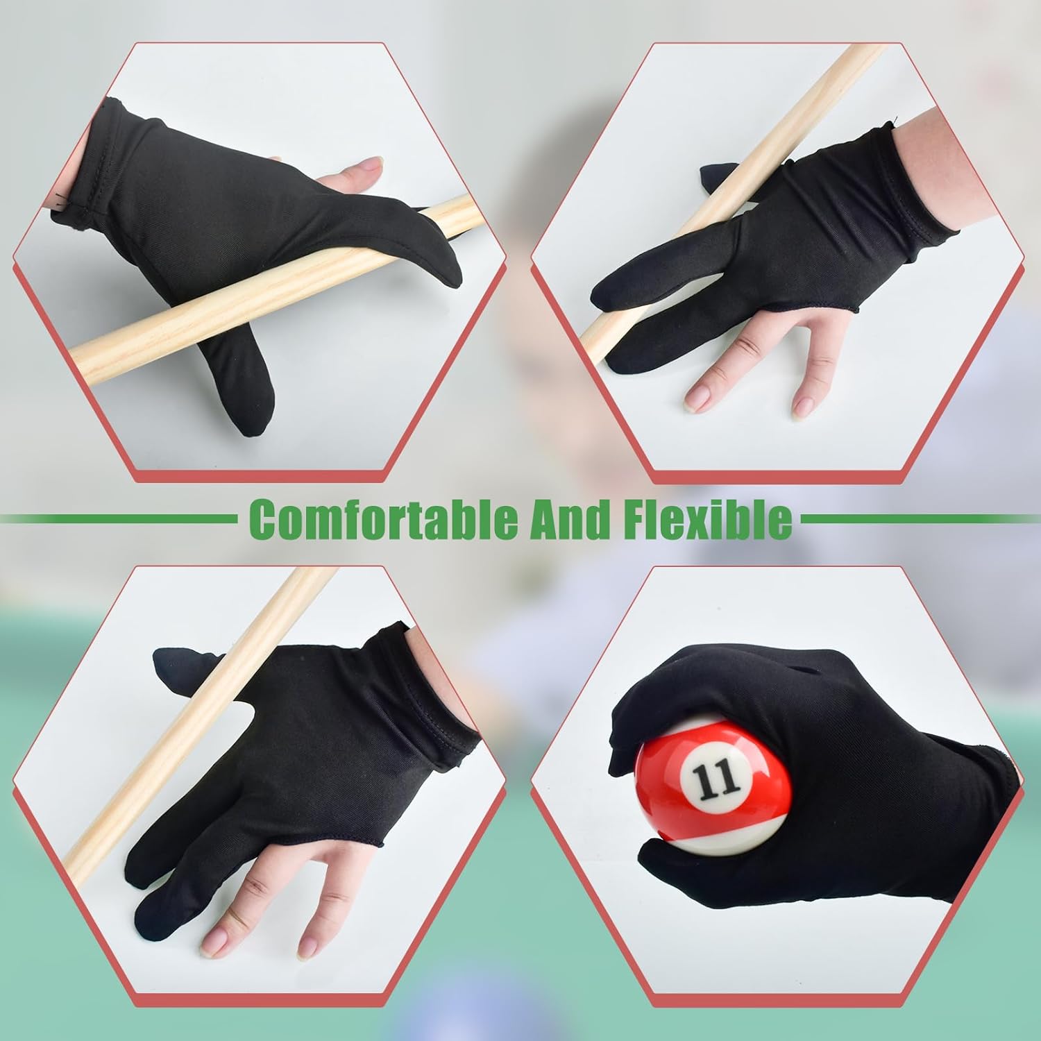 3 Fingers Pool Gloves 20Pcs Billiard Glove Universal Cue Sports Gloves Pool Left Right Hand Gloves Breathable Elastic Show Gloves Sport Gloves for Billiard Accessories, Black