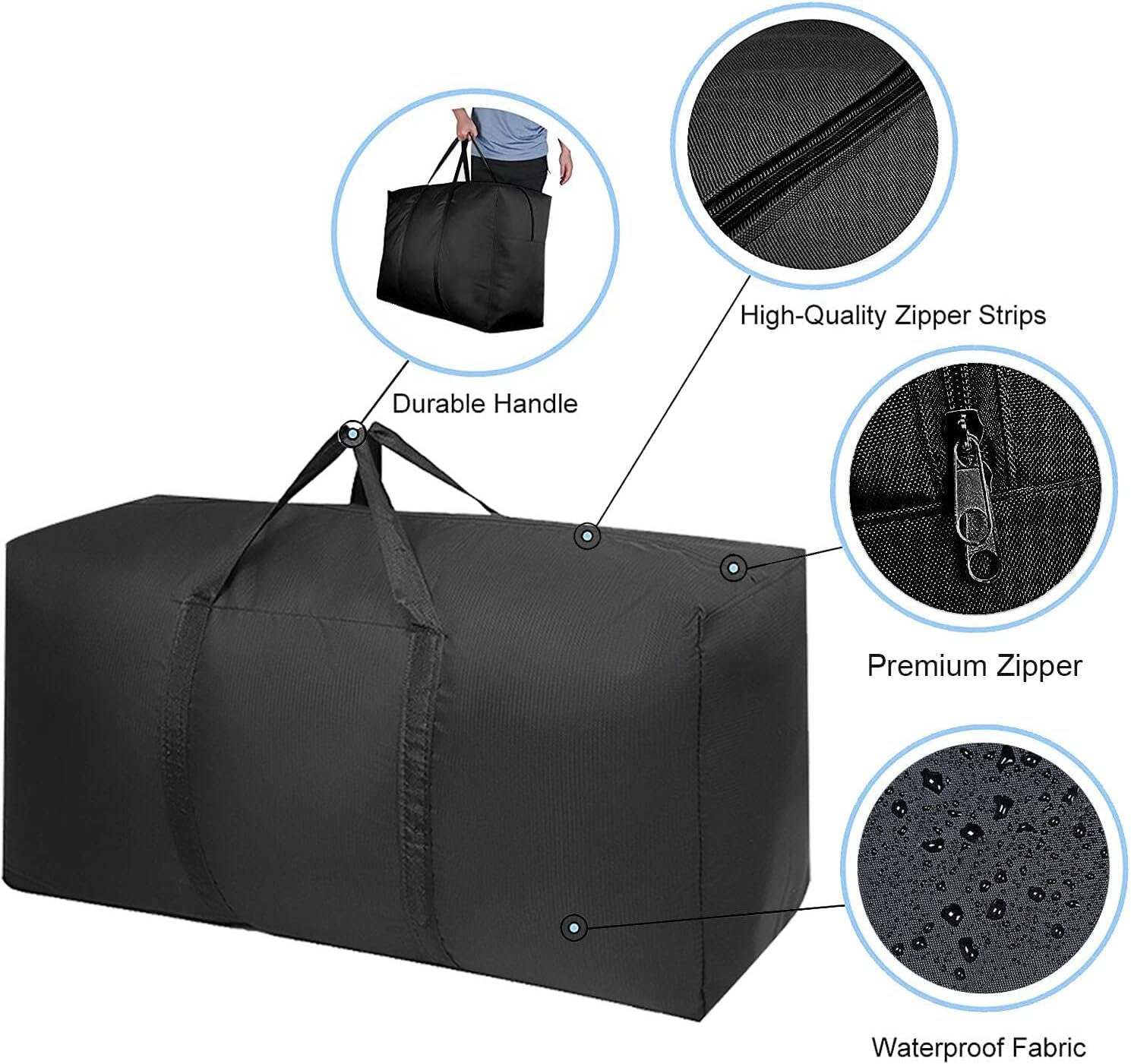 Extra Large Moving Bags with Strg Zippers & Carrying Handles, Storage Bags Storage Totes for Clothes, Moving Supplies, Space Saving Oversized Storage Bag Organizer for Moving, Traveling 2 Pack