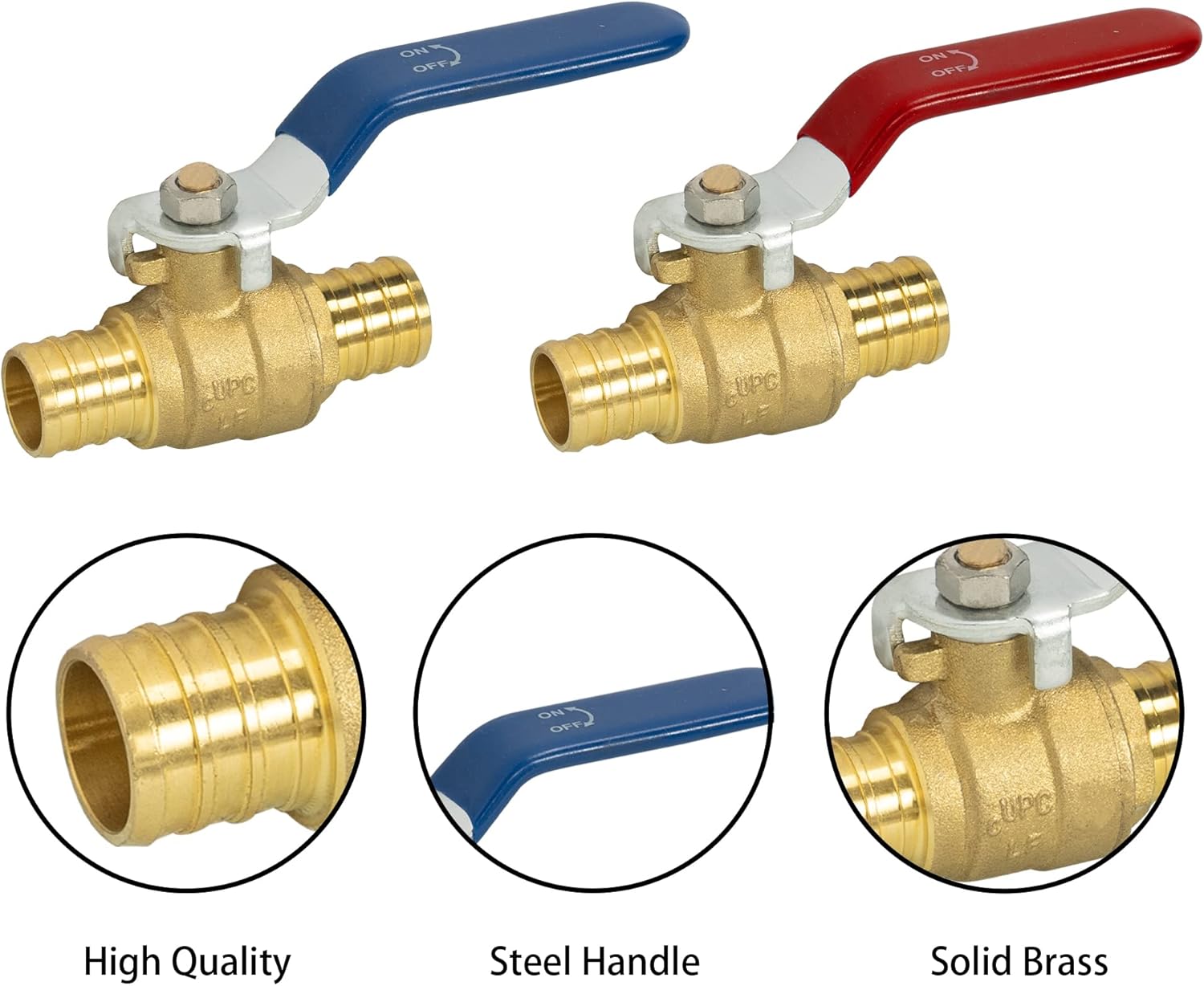 2 Pieces 3/4 Inch Pex Brass Full Port Shut Off Ball Valve Hot and Cold, Quarter Turn HOT RED COLD BLUE of Brass Water Stop Shut Off, 1 Piece Each