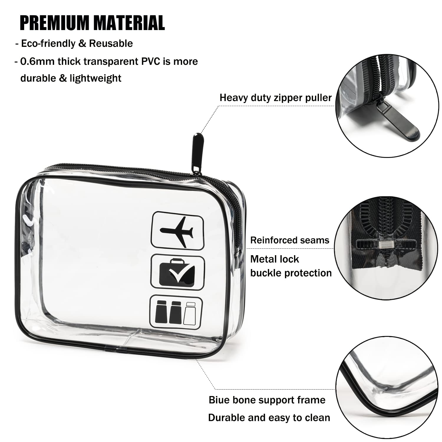MODENGKGJIAN TSA Approved Toiletry Bag, 3 Pcs Clear Toiletries Bags Quart Size Travel Makeup Cosmetic Bag for Women Men, Carry Airport Airline Compliant Bag Black