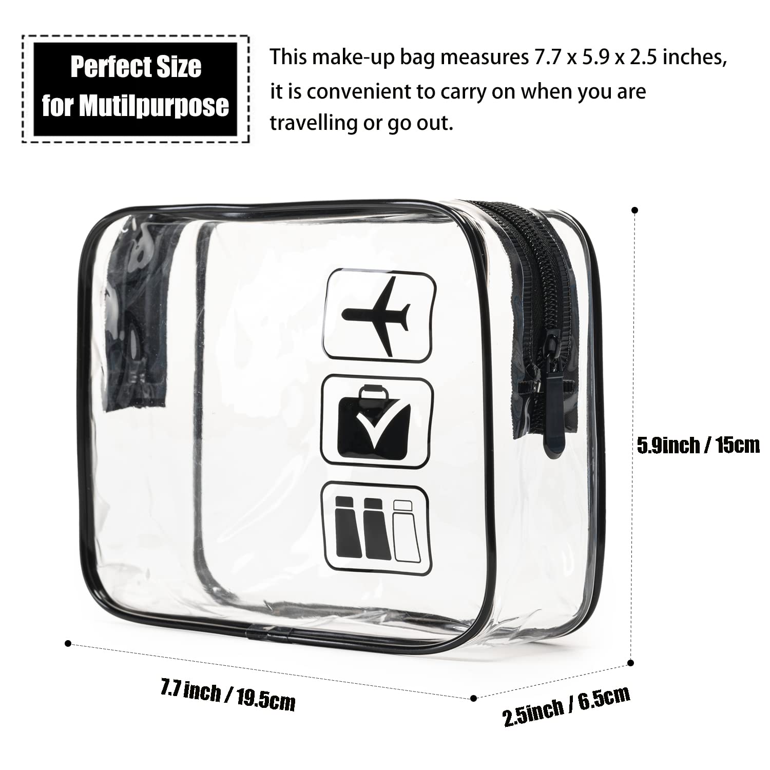 MODENGKGJIAN TSA Approved Toiletry Bag, 3 Pcs Clear Toiletries Bags Quart Size Travel Makeup Cosmetic Bag for Women Men, Carry Airport Airline Compliant Bag Black