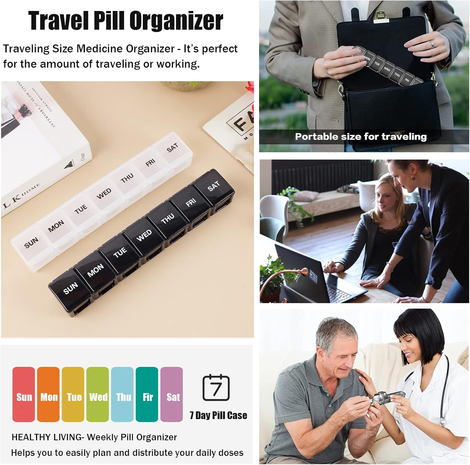 7 Pack TSA Approved Travel Luggage Tag and 2 Pack Weekly Pill Organizer