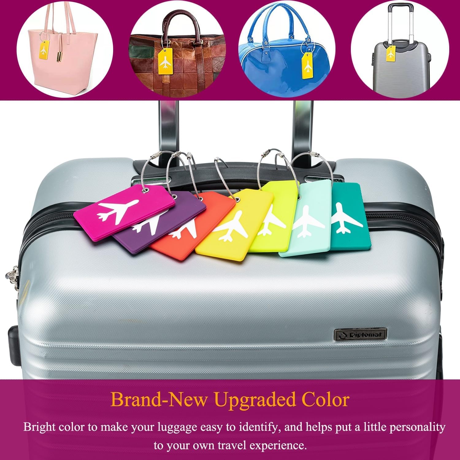 Mini Jewelry Travel Case and 7 Pack Silice Luggage Tag Travel Suitcase Tags with Name ID Card