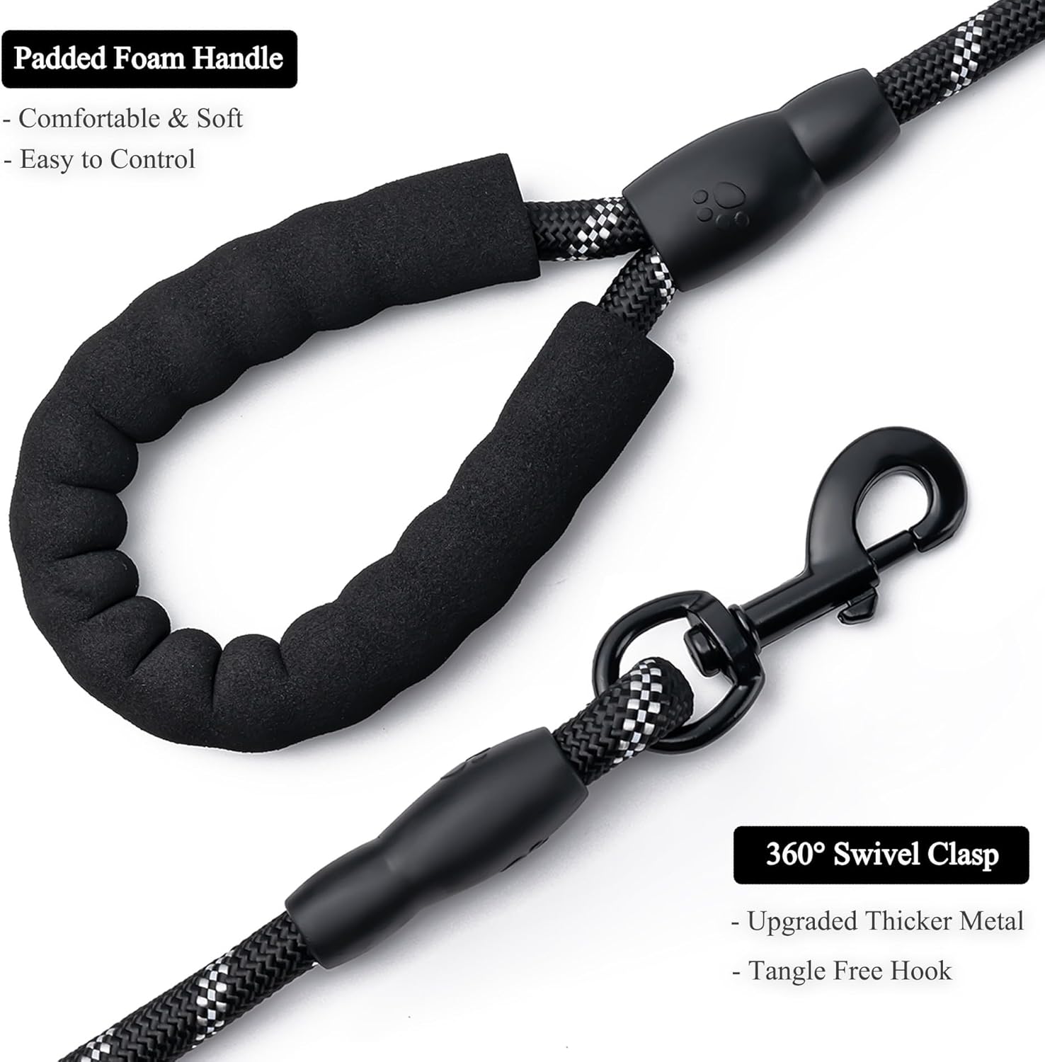 2 Pack Dog Leash, 4/5//6 FT Heavy Duty Nyl Rope Pet Leashes with Comfortable Padded Handle, Reflective Dog Leashes for Small Medium and Large Dogs 5FT-1/2,Black/Black