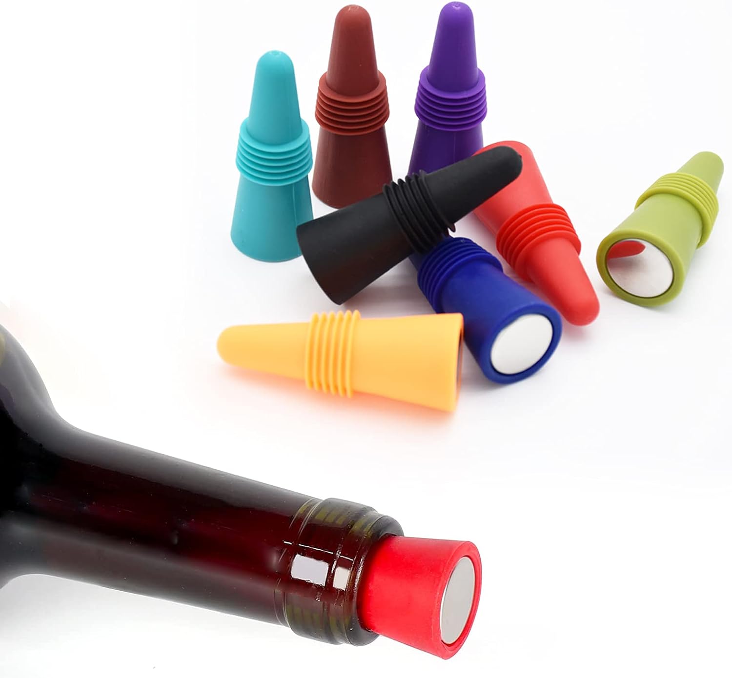 Wine Stoppers Beverage Bottle Sealer Soft Silice Wine Bottle Stoppers Corks with Grip Top for Keeping Wine Champagne Fresh, 8 Pack