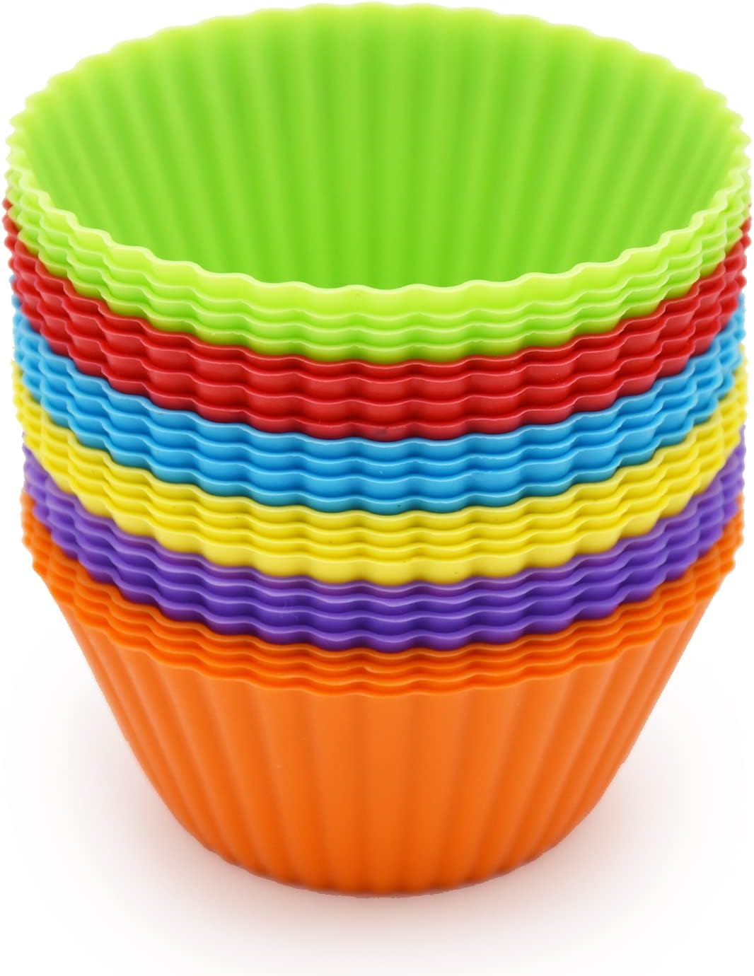 Silice Cupcake Baking Cups 24 Pack, Reusable & N-stick Muffin Cupcake Liners Holders Set for Party Halloween Christmas, Easy Clean Pastry Muffin Molds Pack of 24,Multicolor