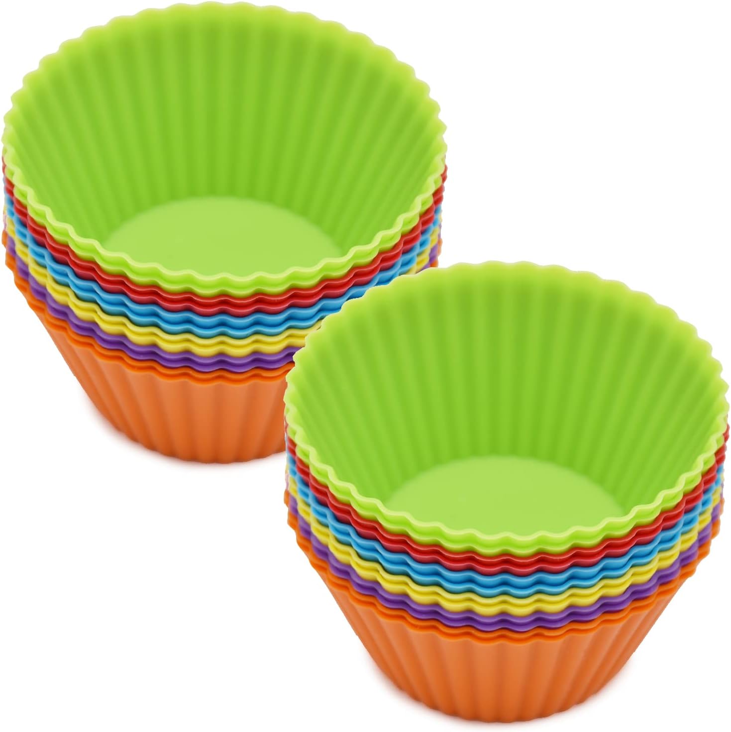 Silice Cupcake Baking Cups 24 Pack, Reusable & N-stick Muffin Cupcake Liners Holders Set for Party Halloween Christmas, Easy Clean Pastry Muffin Molds Pack of 24,Multicolor