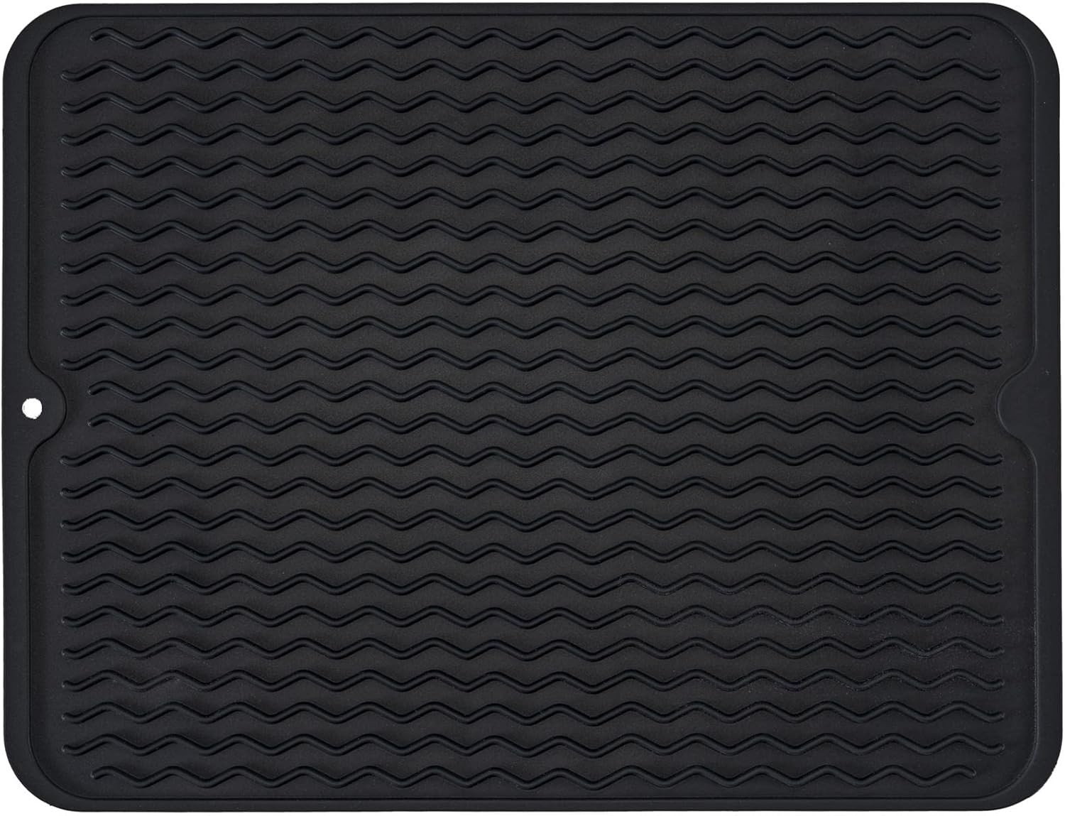 Silice Dish Drying Mat, N-Slip Easy Clean Sink Mat Large Heat-resistant Dish Drainer Mat for Kitchen Counter, Sink, Refrigerator or Drawer liner 16" x 12", BLACK