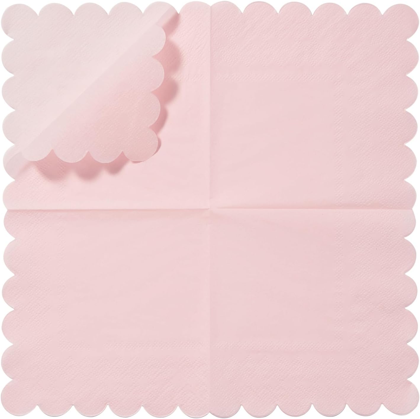 100 Pack Cocktail Napkin 2-Ply Scalloped Edged Dessert Napkins Folded 5 x 5 Inches Disposable Napkins for Dinner Wedding Birthday Party Bridal Anniversary Recepti Event Pink