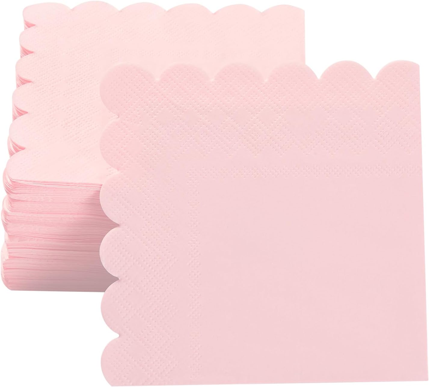 100 Pack Cocktail Napkin 2-Ply Scalloped Edged Dessert Napkins Folded 5 x 5 Inches Disposable Napkins for Dinner Wedding Birthday Party Bridal Anniversary Recepti Event Pink