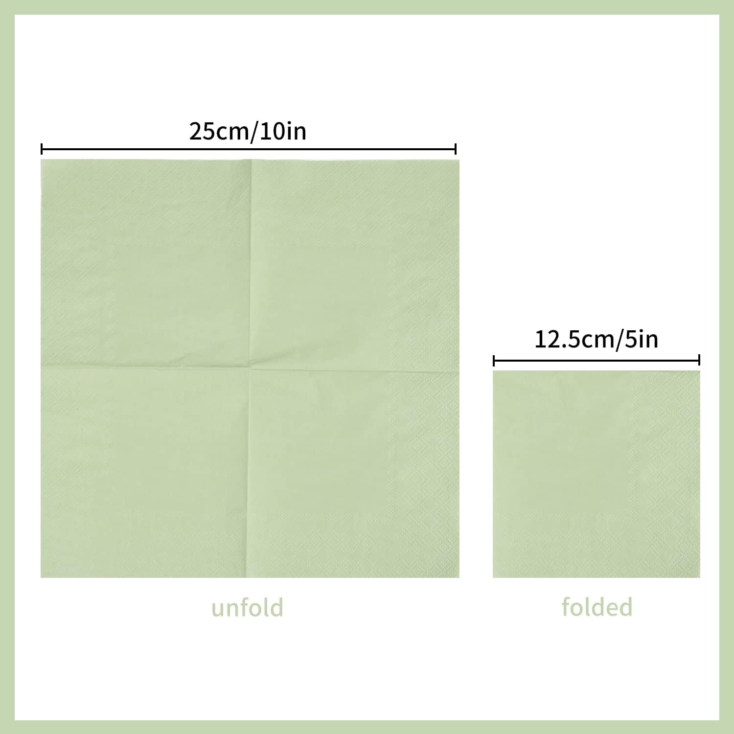 100 Pack Cocktail Napkin 2-Ply Dessert Napkins Folded 5 x 5 Inches Disposable Napkins for Dinner Wedding Birthday Party Bridal Anniversary Recepti Event 100, Sage-Green