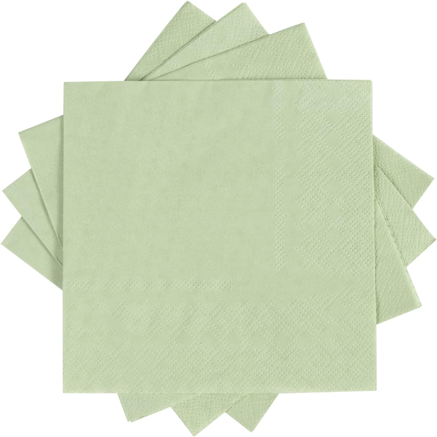 100 Pack Cocktail Napkin 2-Ply Dessert Napkins Folded 5 x 5 Inches Disposable Napkins for Dinner Wedding Birthday Party Bridal Anniversary Recepti Event 100, Sage-Green