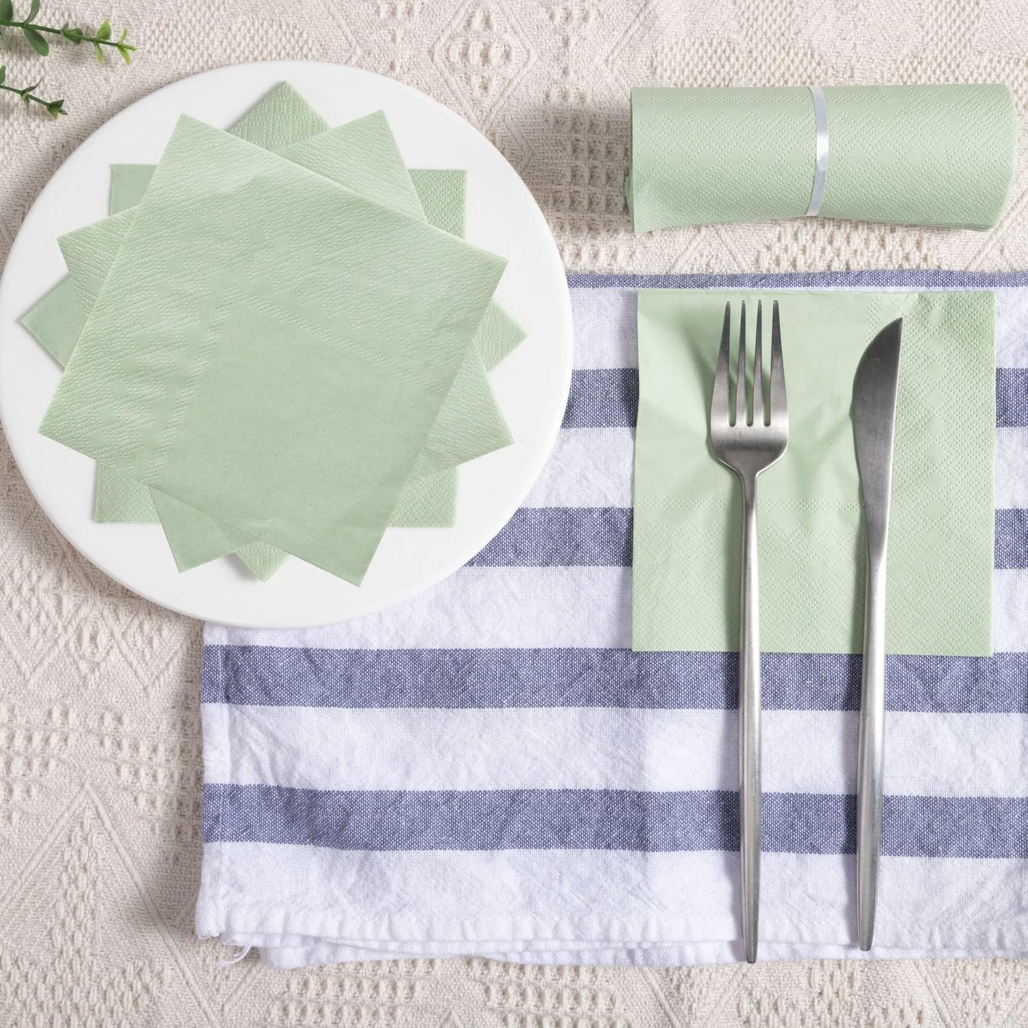 100 Pack Cocktail Napkin 2-Ply Dessert Napkins Folded 5 x 5 Inches Disposable Napkins for Dinner Wedding Birthday Party Bridal Anniversary Recepti Event 100, Sage-Green