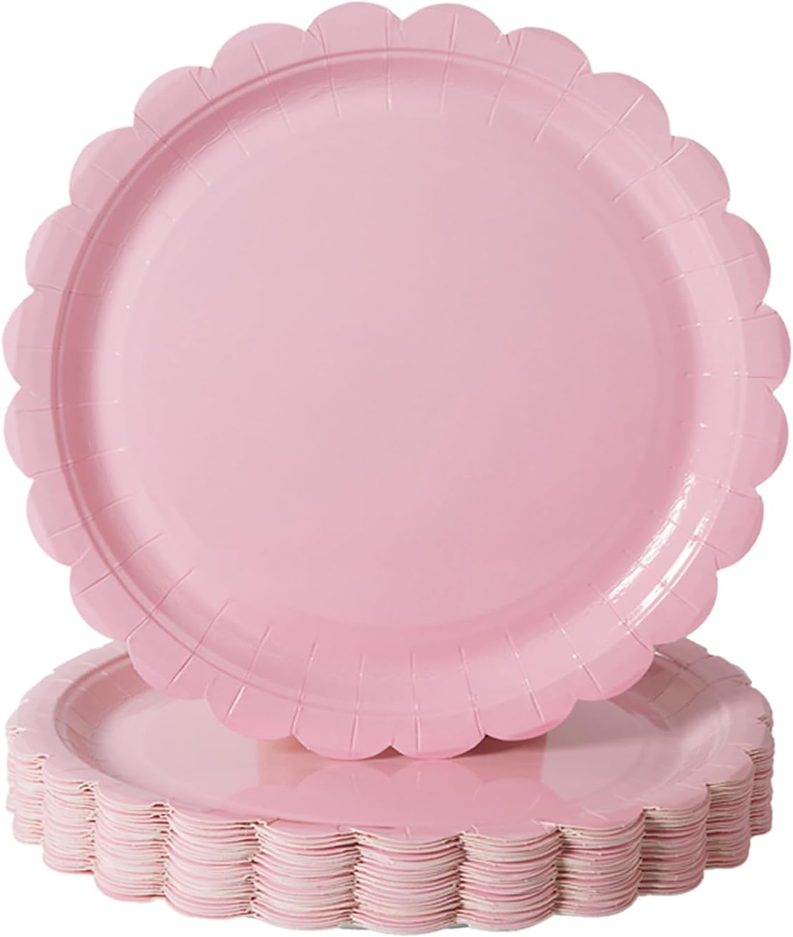50PCS Scalloped Disposable Paper Plates Dessert Cake Party Plates for Baby Shower, Wedding,Bridal Shower Birthday Party Supplies Pink, 7IN
