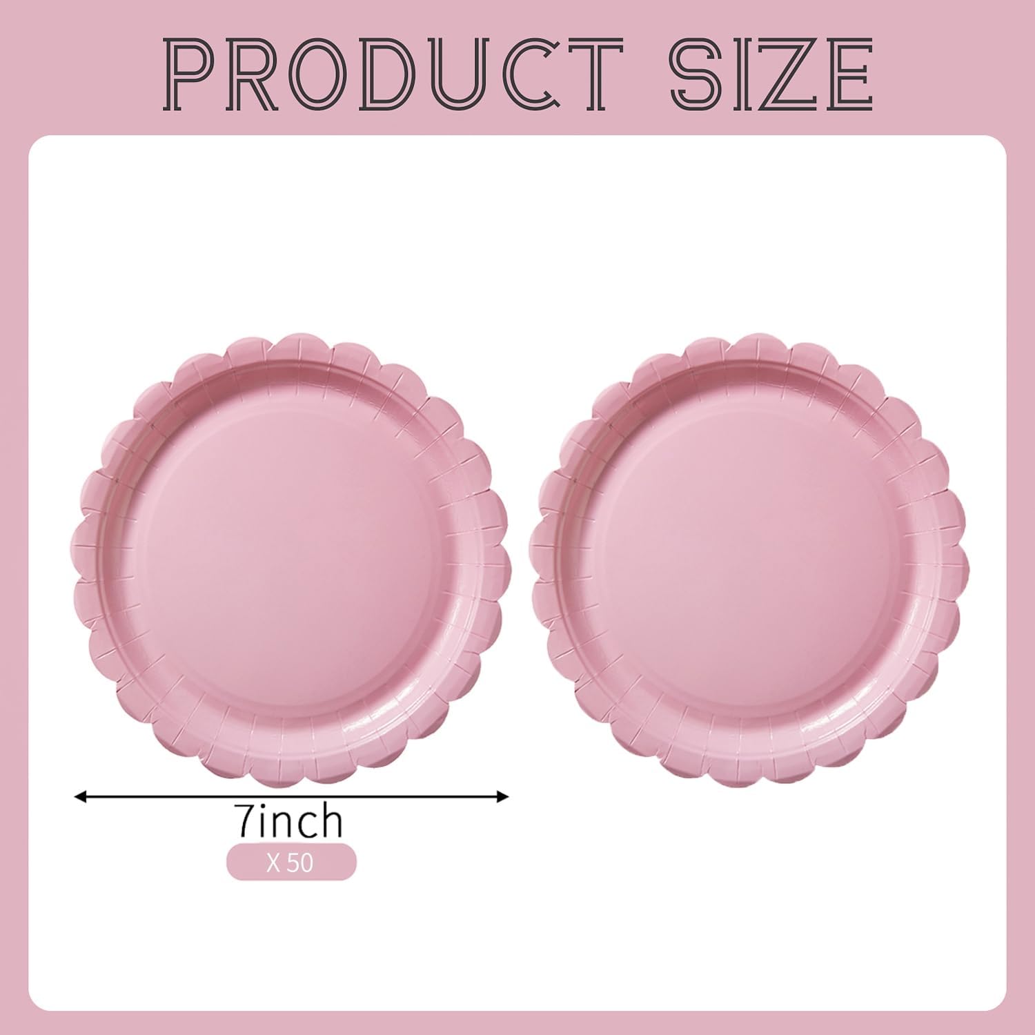 50PCS Scalloped Disposable Paper Plates Dessert Cake Party Plates for Baby Shower, Wedding,Bridal Shower Birthday Party Supplies Pink, 7IN