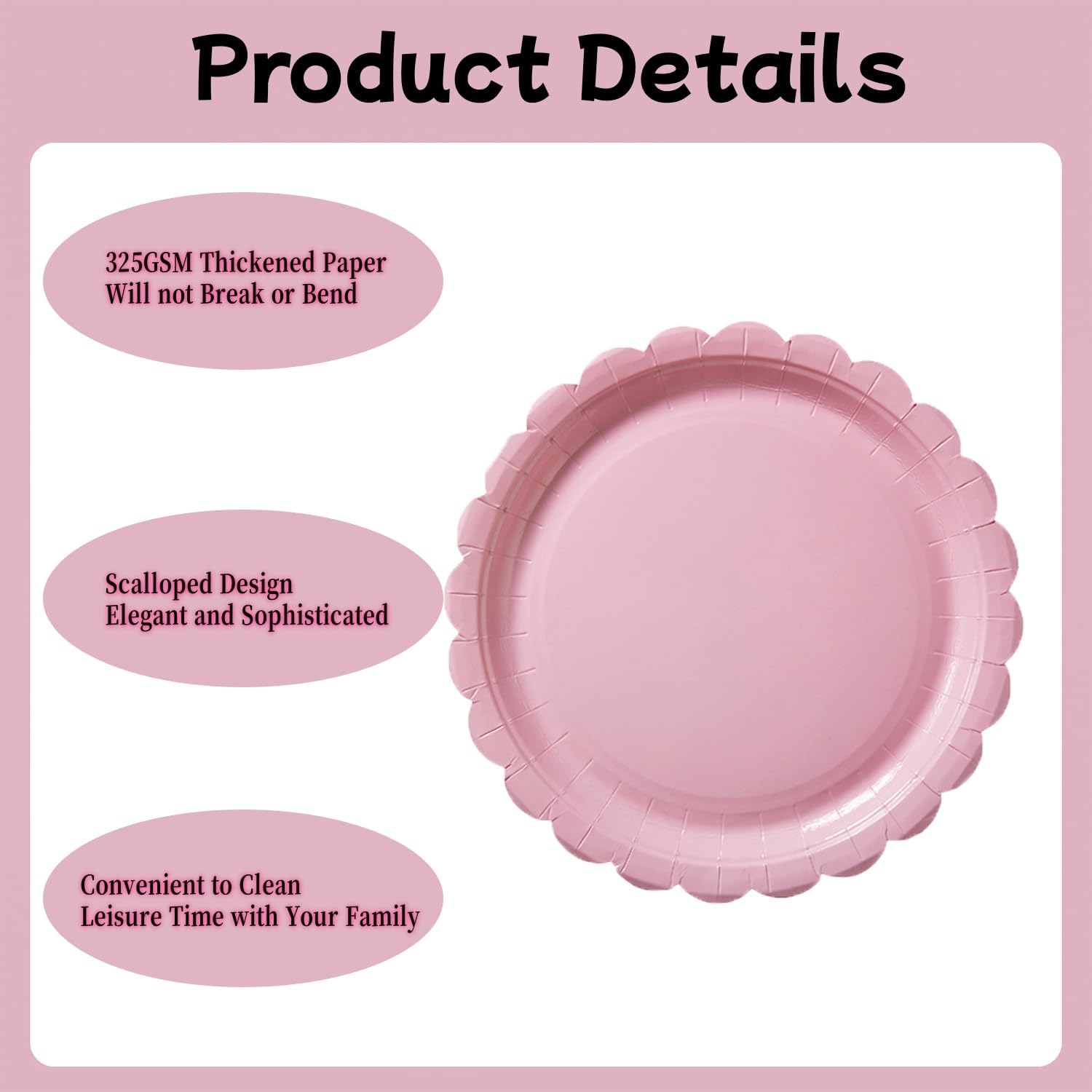 50PCS Scalloped Disposable Paper Plates Dessert Cake Party Plates for Baby Shower, Wedding,Bridal Shower Birthday Party Supplies Pink, 7IN
