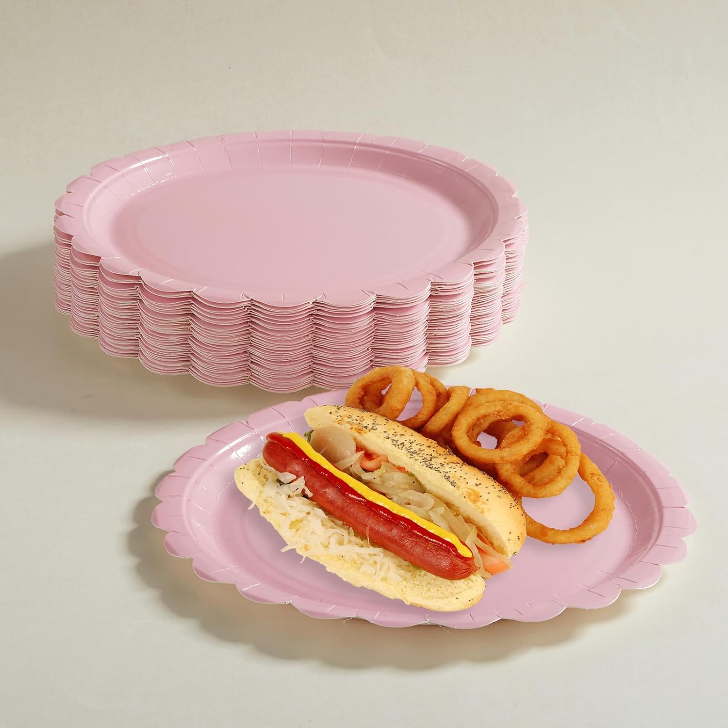 50PCS Scalloped Disposable Paper Plates Dessert Cake Party Plates for Baby Shower, Wedding,Bridal Shower Birthday Party Supplies Pink, 7IN