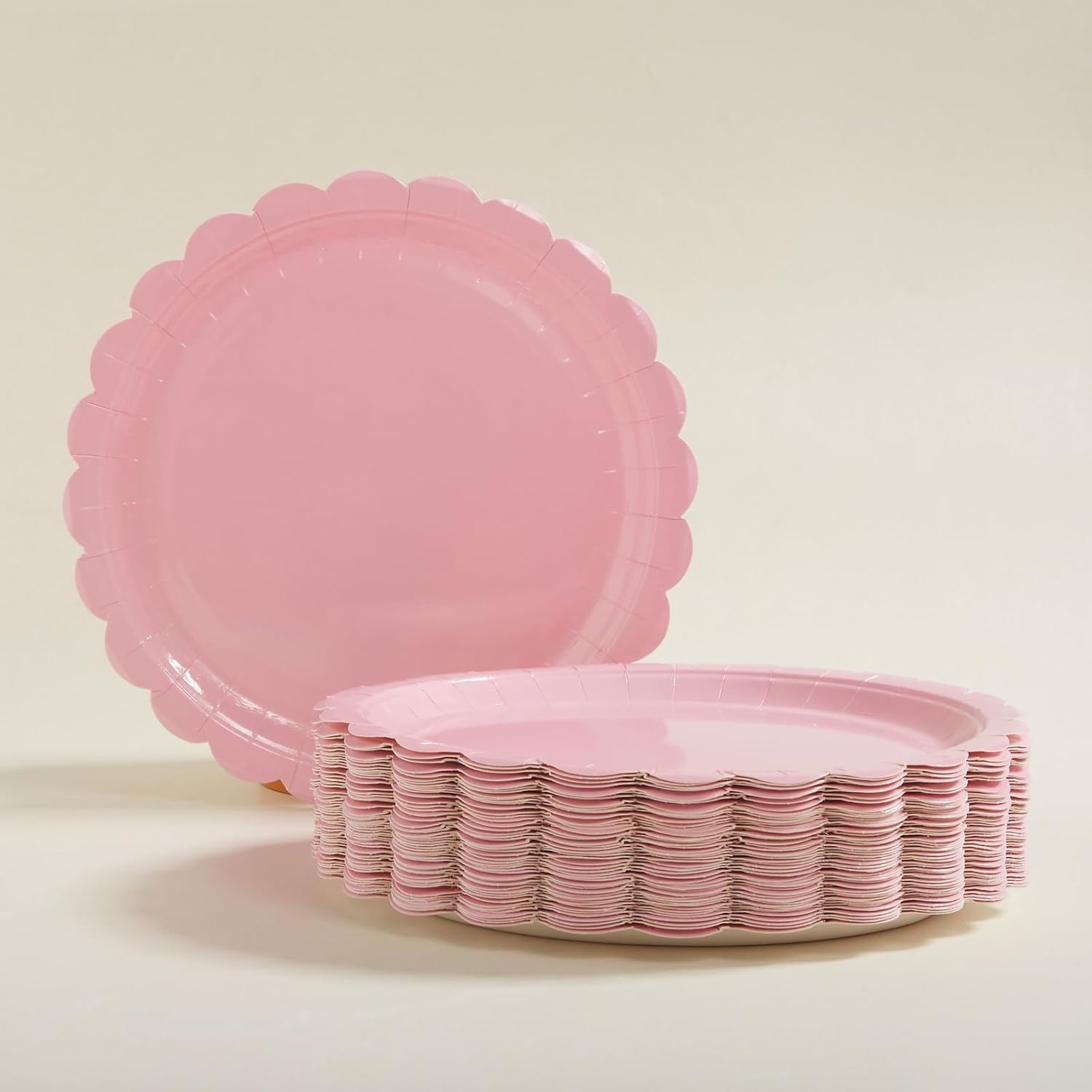 50PCS Scalloped Disposable Paper Plates Dessert Cake Party Plates for Baby Shower, Wedding,Bridal Shower Birthday Party Supplies Pink, 7IN