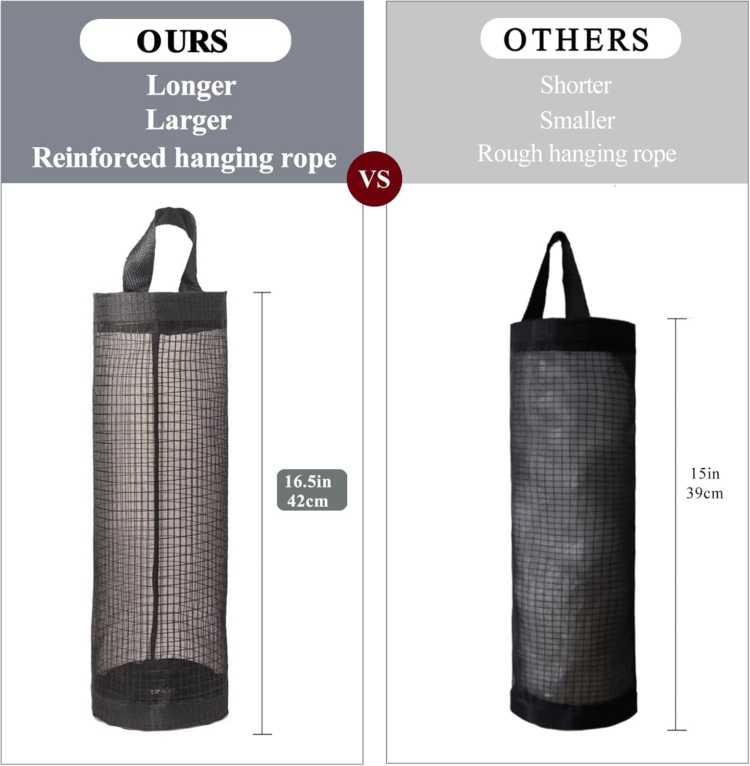 Plastic Bag Holder, Grocery Bag Holder Mesh Hanging Storage Bag Dispenser Black 2 Packs