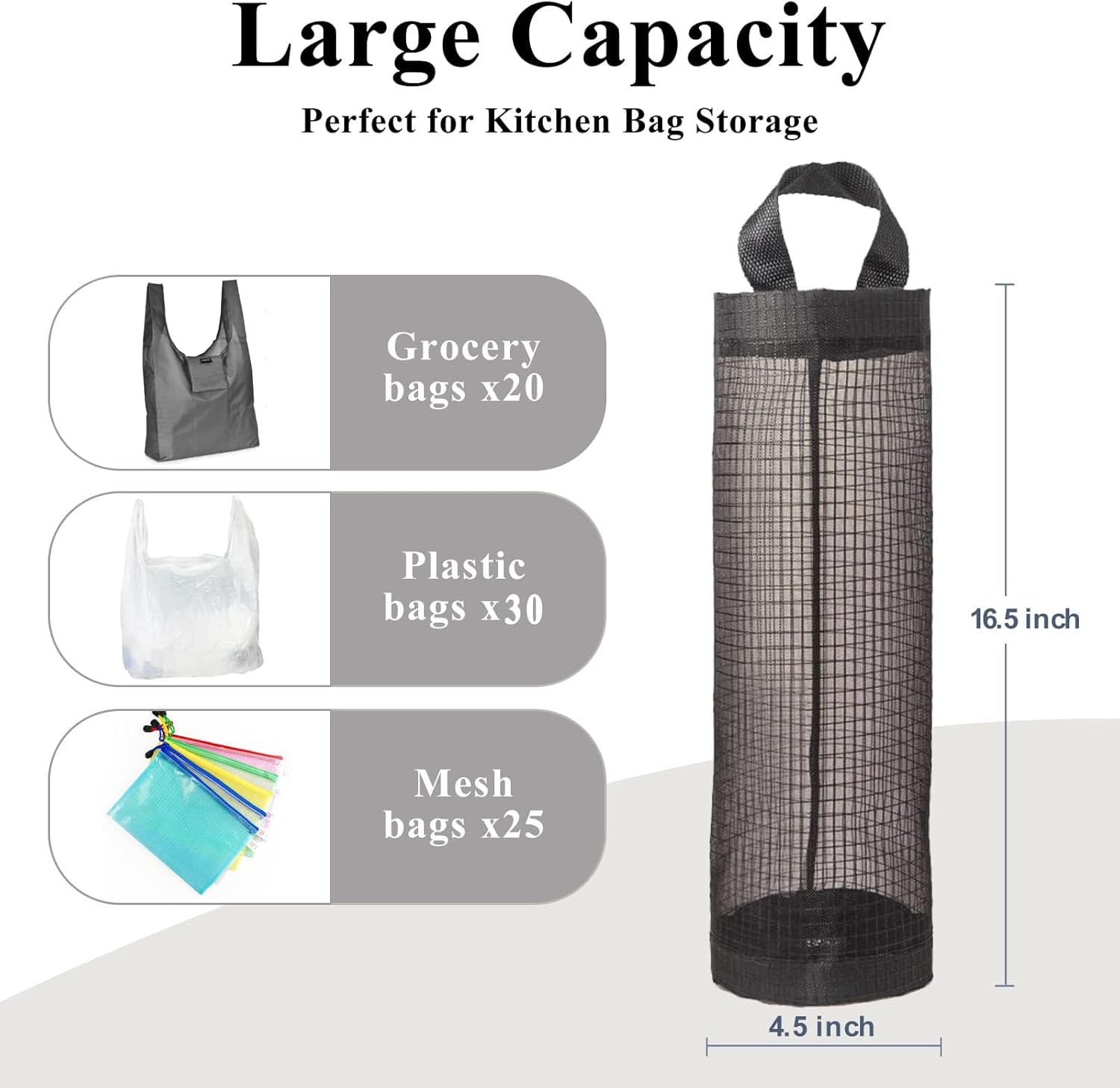 Plastic Bag Holder, Grocery Bag Holder Mesh Hanging Storage Bag Dispenser Black 2 Packs