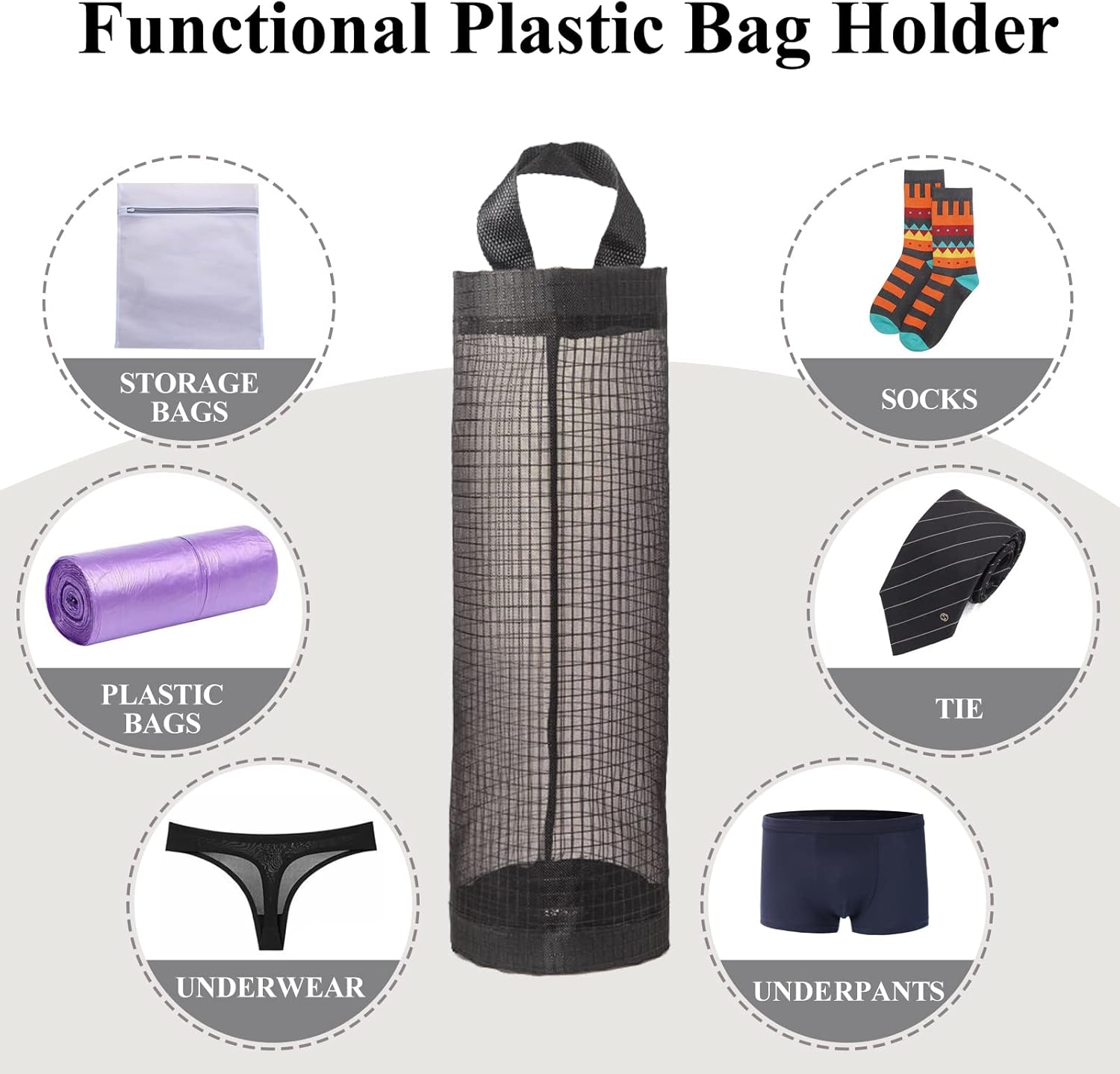 Plastic Bag Holder, Grocery Bag Holder Mesh Hanging Storage Bag Dispenser Black 2 Packs