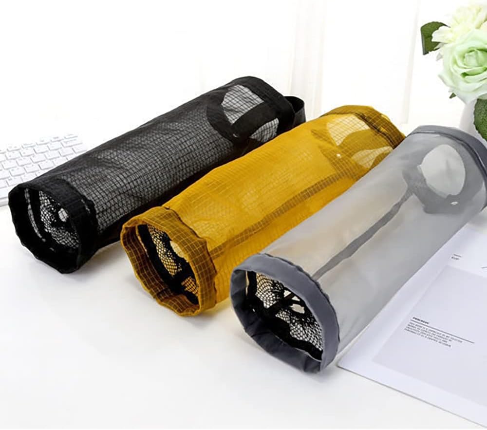 Plastic Bag Holder, Grocery Bag Holder Mesh Hanging Storage Bag Dispenser Black 2 Packs