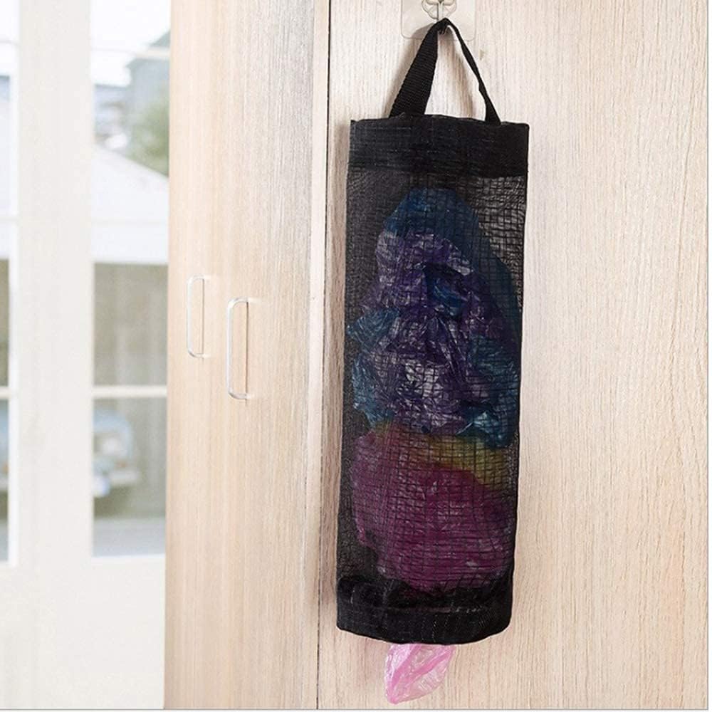 Plastic Bag Holder, Grocery Bag Holder Mesh Hanging Storage Bag Dispenser Black 2 Packs