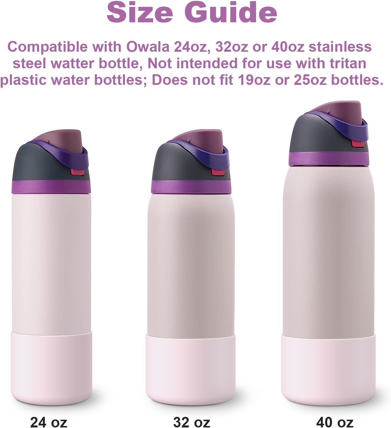 Silice Boot for Owala Water Bottle 24 oz 32 oz 40 oz, 2PCS Anti-Slip Protective Sleeve for FreeSip/Twist/Flip Water Bottles, BPA Free, Dishwasher Safe, Bottom Bumper Cover Cup Accessories
