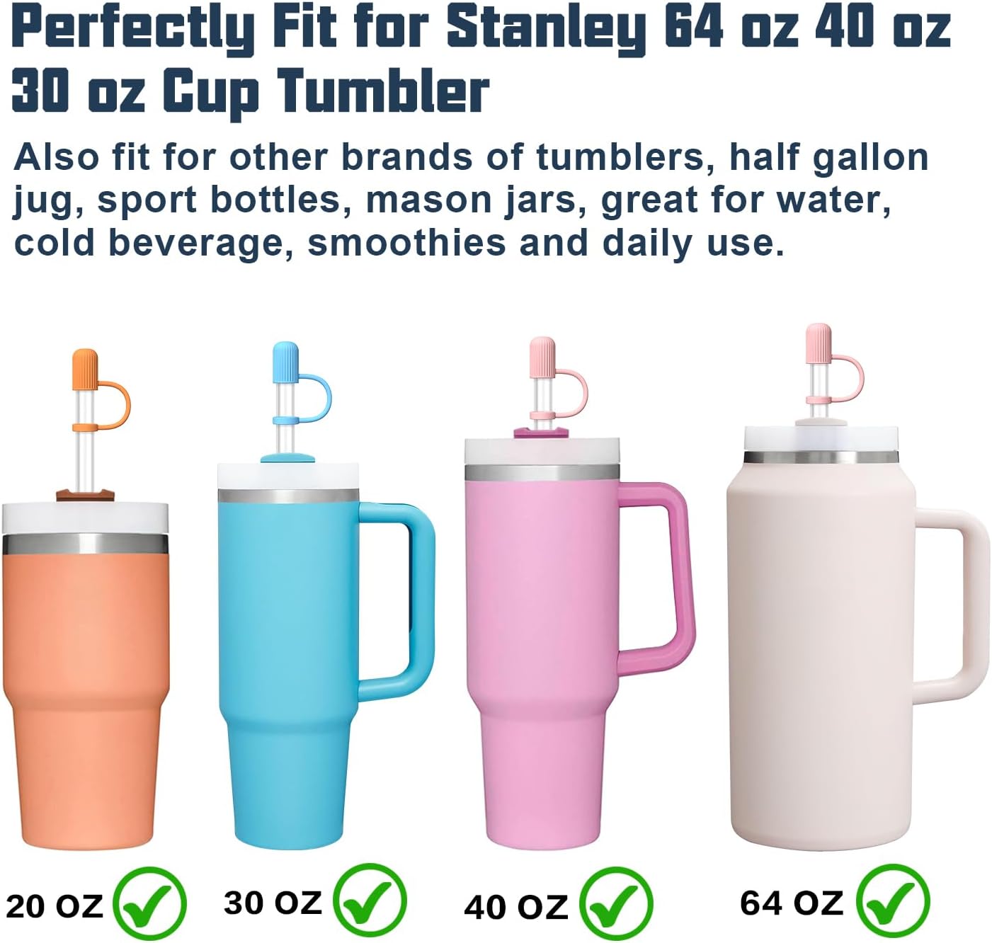 10 PCS Straw Cleaner Brush, 5 Pcs Replacement Colors Straw and Cover for Stanley Cup 30oz 40oz 64oz Tumbler
