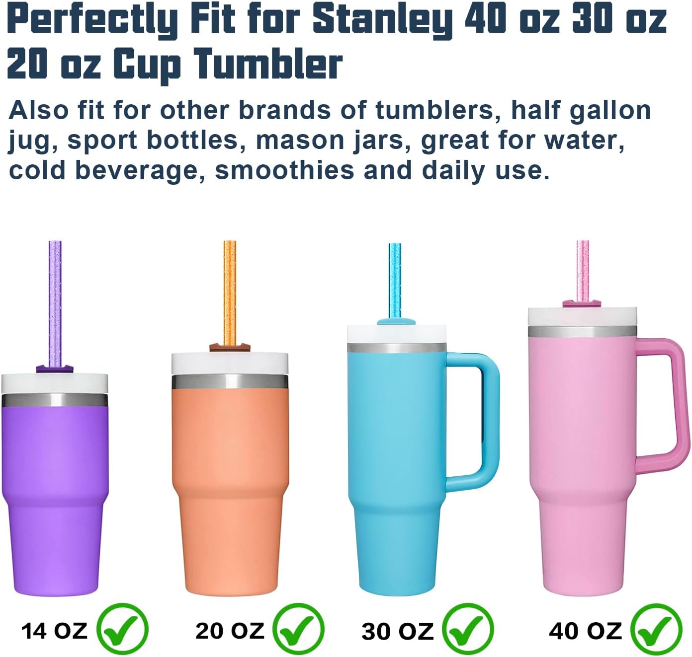 10 PCS Straw Cleaner Brush and 10 Pcs Replacement Color Straw for Stanley Cup 40 oz 30 oz 64 oz Tumbler