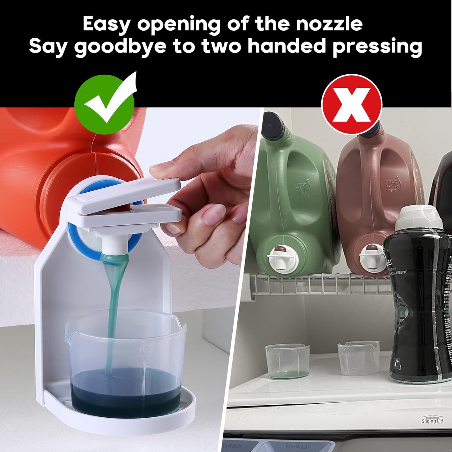 Laundry Detergent dispenser Cup Holder,Nozzle Upgraded Labor-Saving Switch Easily No More runny or Messy Laundry Detergent, Laundry Cup Holder and drip Tray room organizati and storage