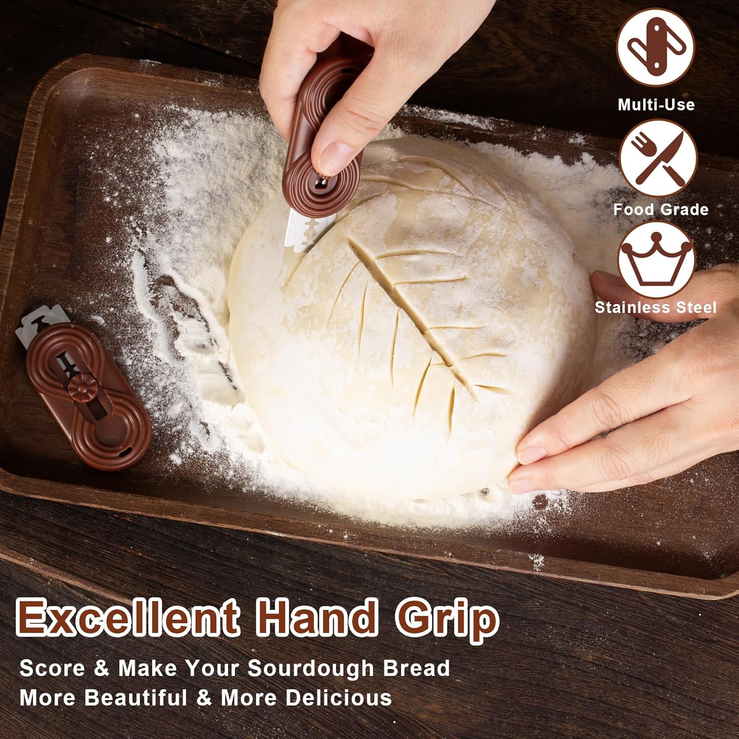 Bread Lame Dough Scoring Knife, Bread Scoring Tool,Upgraded Retractable & Magnetic Design, Anti-Slip Handle Professial Sourdough Tool for Homemade Sourdough Bread with 5 Blades