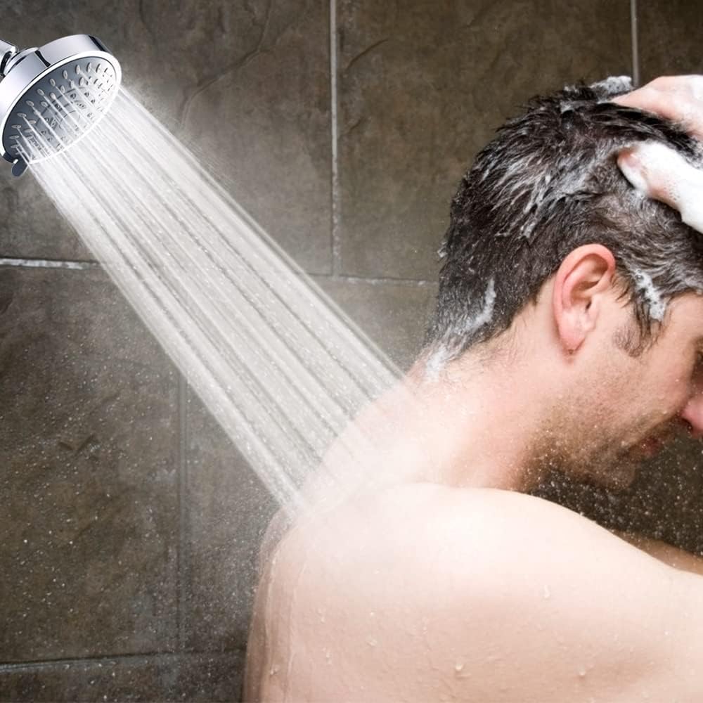 Shower Head High Pressure Rain Fixed Showerhead 5-Setting with Adjustable Metal Swivel Ball Joint - Relaxed Shower Experience Even at Low Water Flow & Pressure