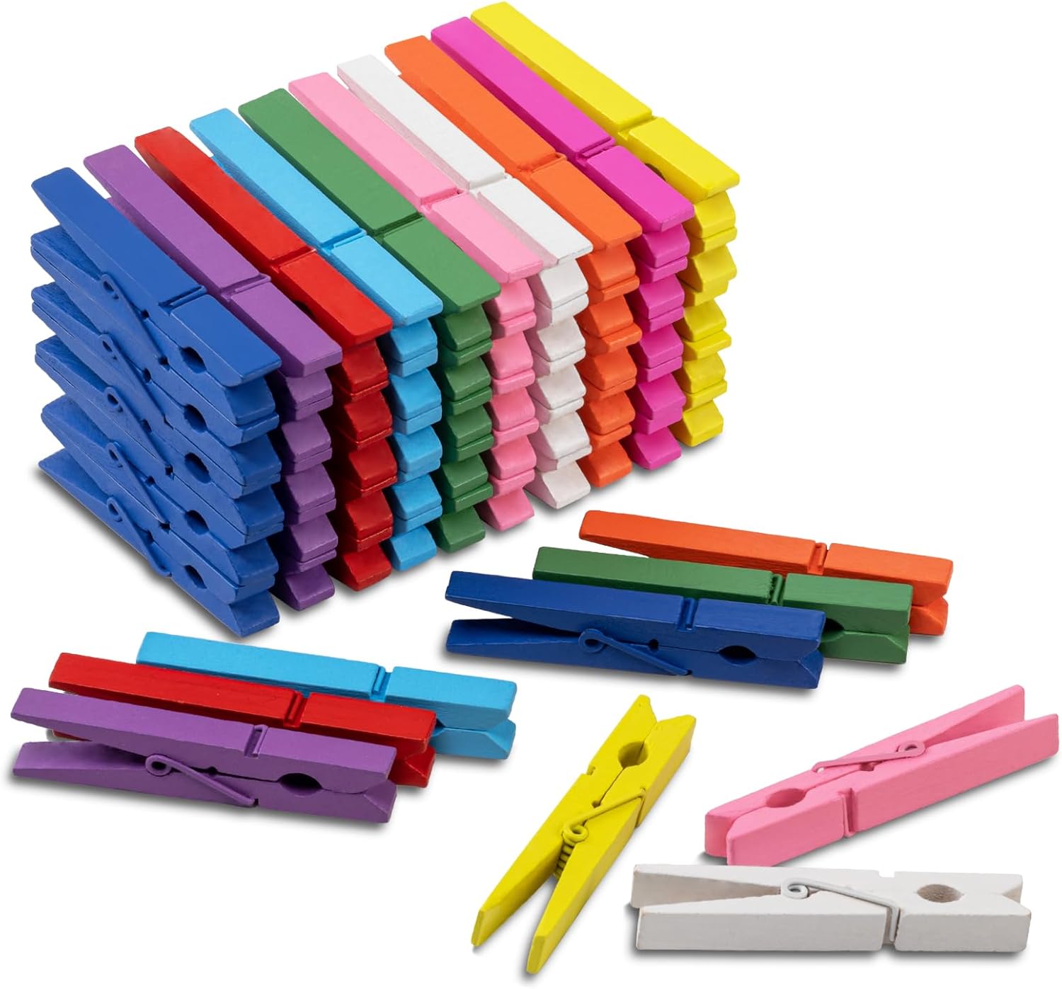 100 Pcs Colored Clothespins Wooden 2.9 Inch Rainbow Color Crafts Decorative Clips for Scrapbooking, Photographs and Hanging Outdoor Clothes, 10 Each of 10 Colors