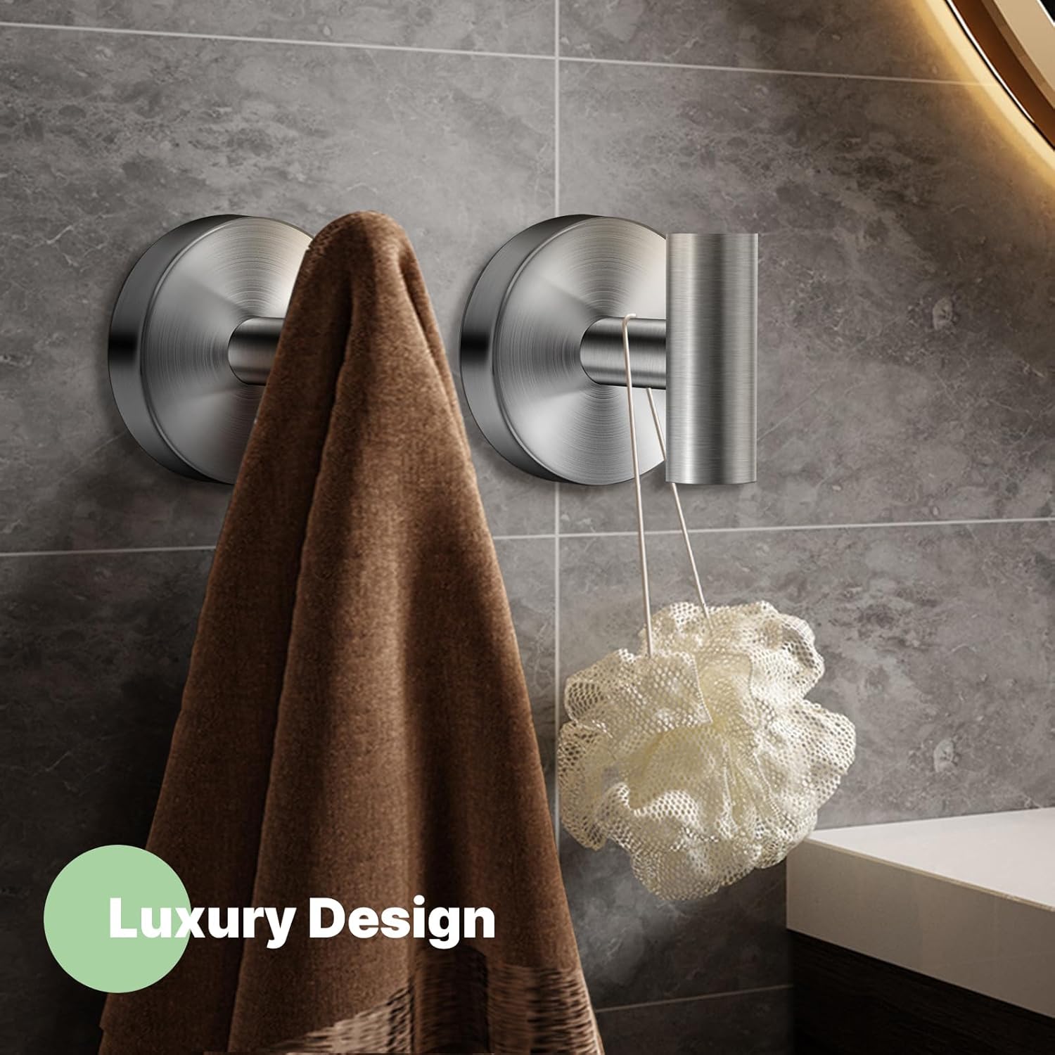 2 Pack Heavy Duty Sucti Cup Hooks - No Drill Shower Hooks for Bathroom, Kitchen & Glass Doors, Wall-Mounted Towel Holder, Hanging Hanger for Robes, Strg Hold Tile, Window, Mirrors - Silver