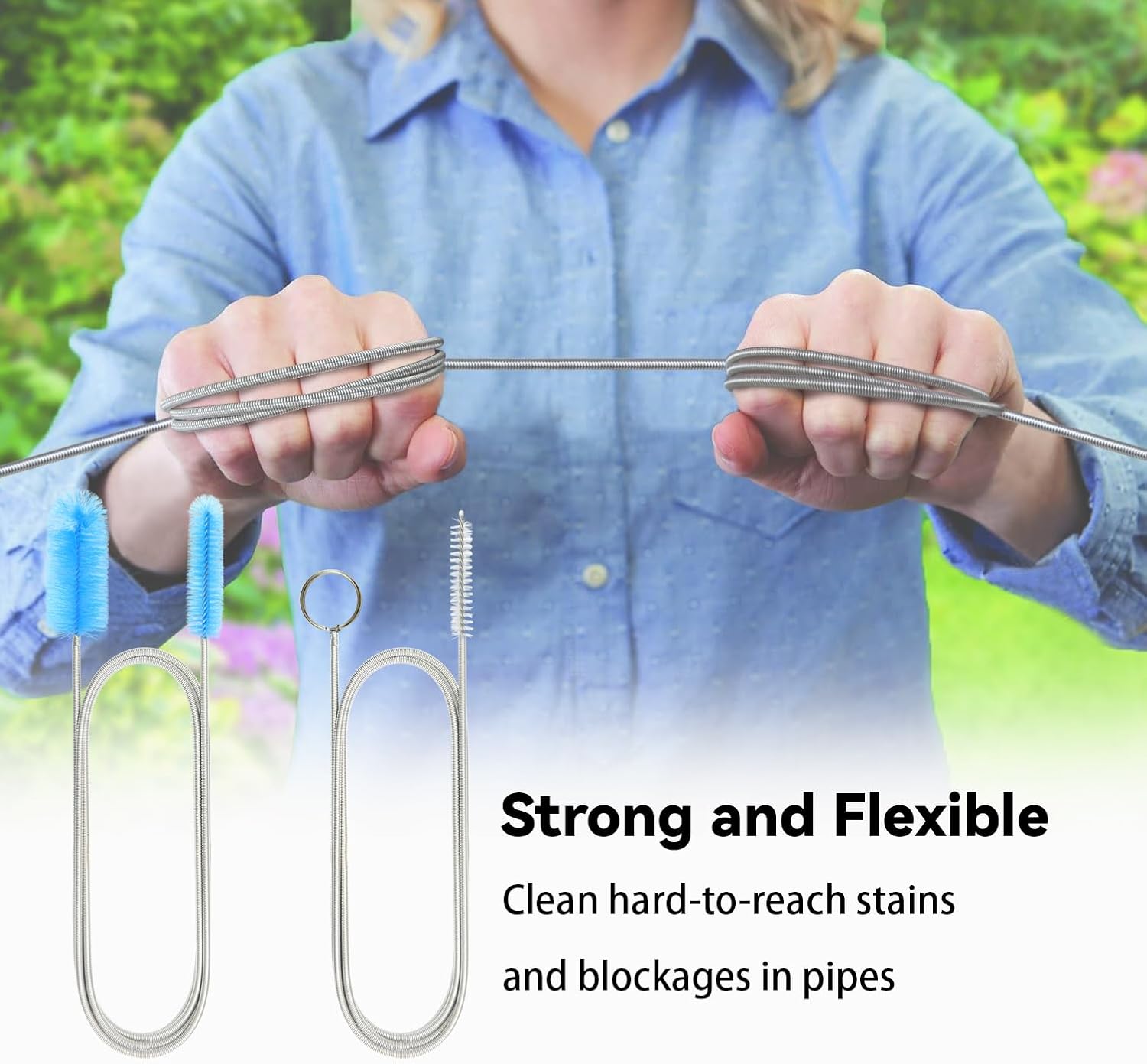 Flexible Drain Brush, 66 Inch Lg Double Ended Hose Pipe and 58 Inch Tube Cleaning Brush and 2 Pack 8 Inch Straw Cleaner Brush