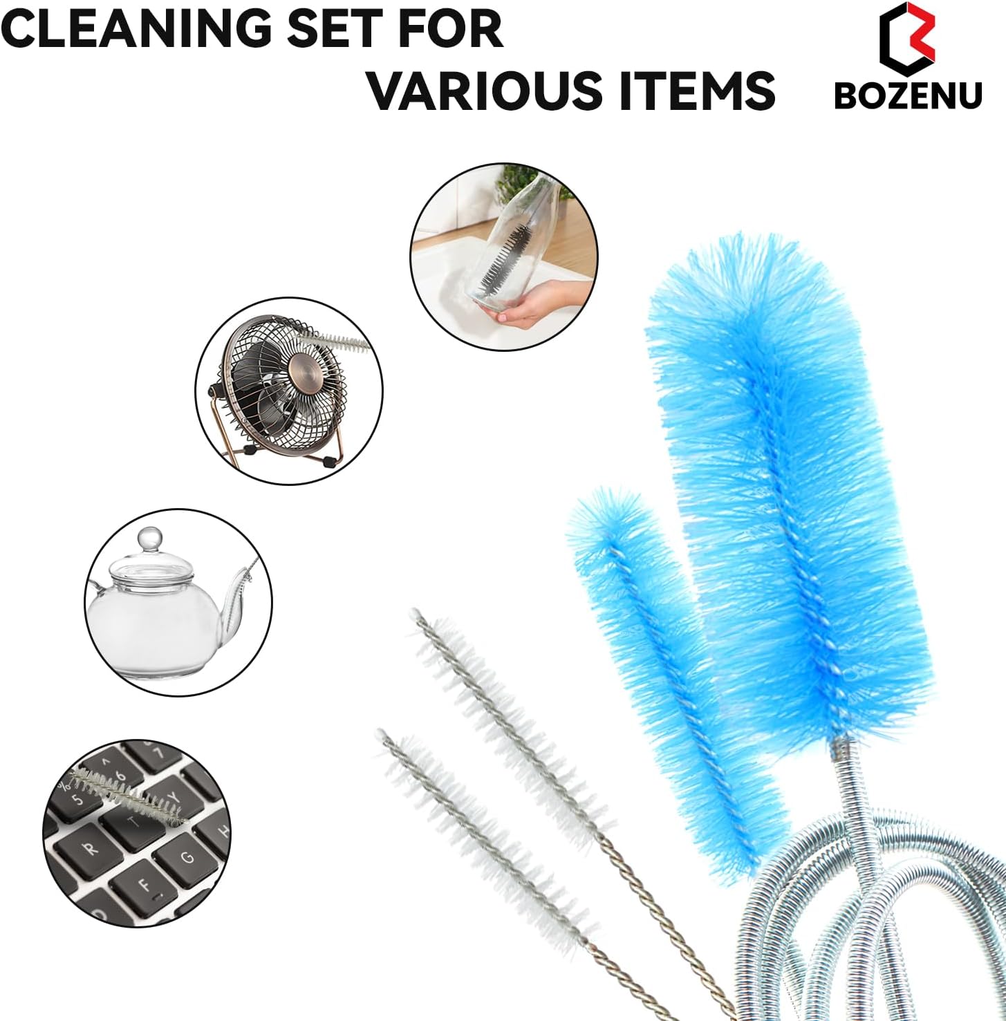 Flexible Drain Brush, 66 Inch Lg Double Ended Hose Pipe and 58 Inch Tube Cleaning Brush and 2 Pack 8 Inch Straw Cleaner Brush
