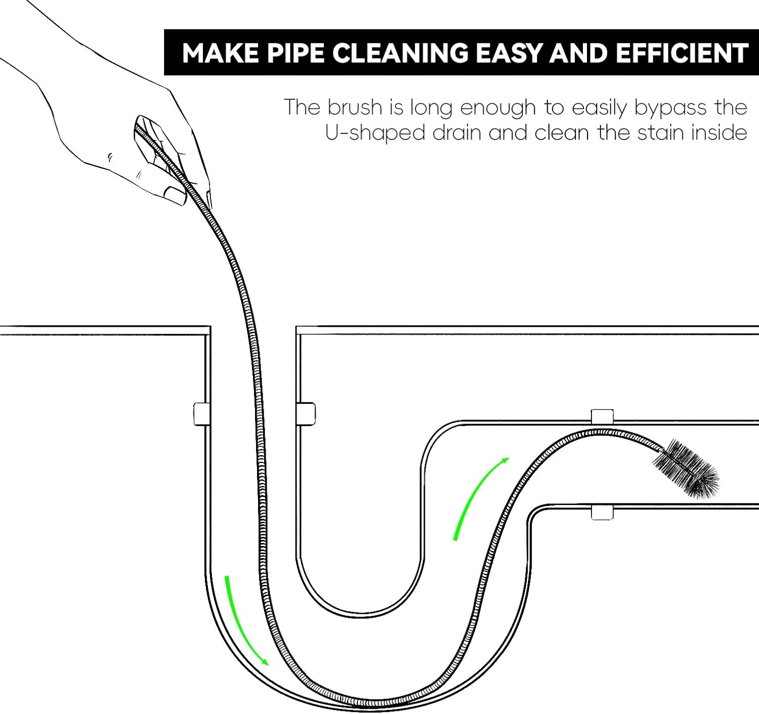 Flexible Drain Brush, 66 Inch Lg Double Ended Hose Pipe and 58 Inch Tube Cleaning Brush and 2 Pack 8 Inch Straw Cleaner Brush
