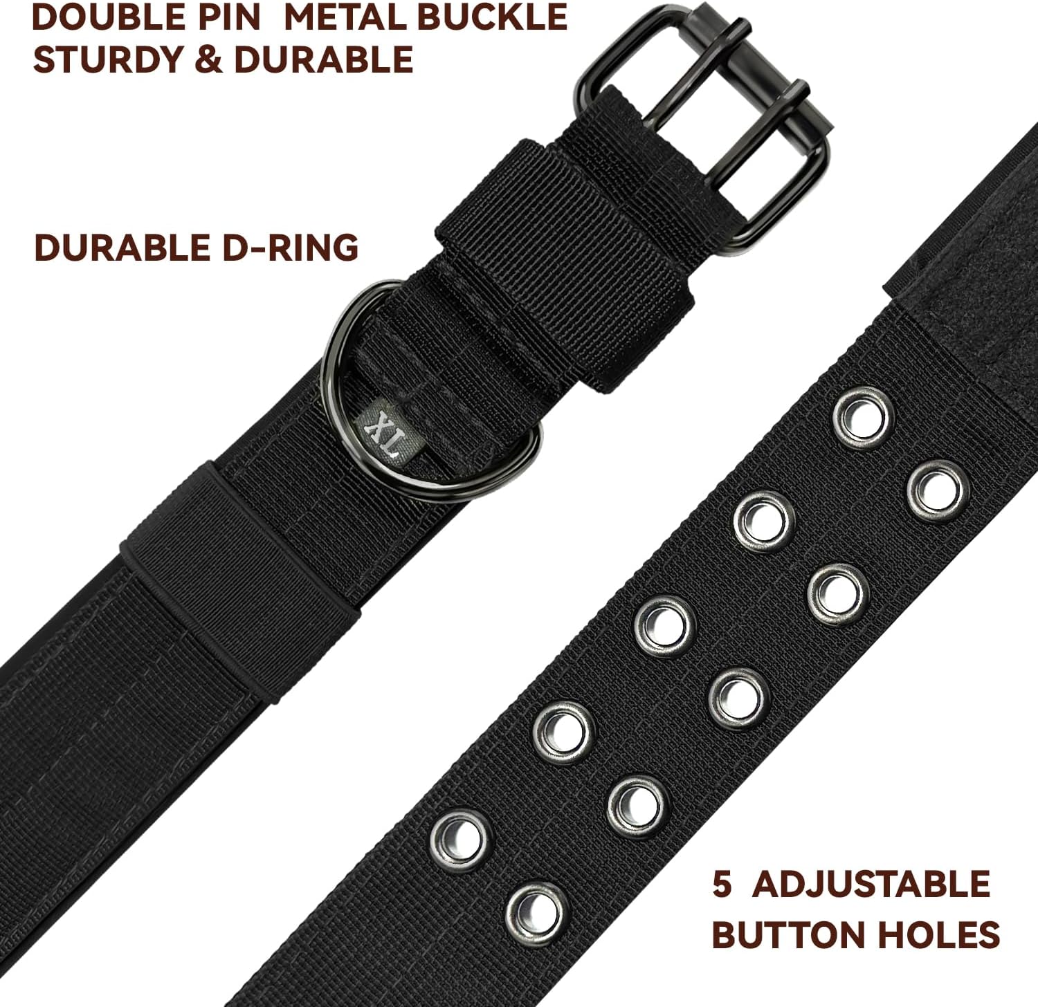 Heavy Duty Dog Collar for Large Dogs, Tactical Dog Collars with Metal Buckle & D Ring, 1.5" Width Thick Adjustable Nyl Collar for Medium Dogs, Black/L