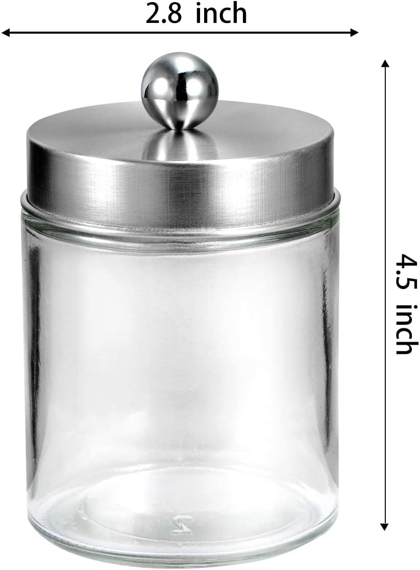 Apothecary Jars Bathroom Vanity Organizer -Countertop Canister Jar with Storage Lid - Qtip Dispenser Holder Glass for Qtips,Cott Swabs,Makeup Spges,Hair Band - Brushed Nickel 1 Pack