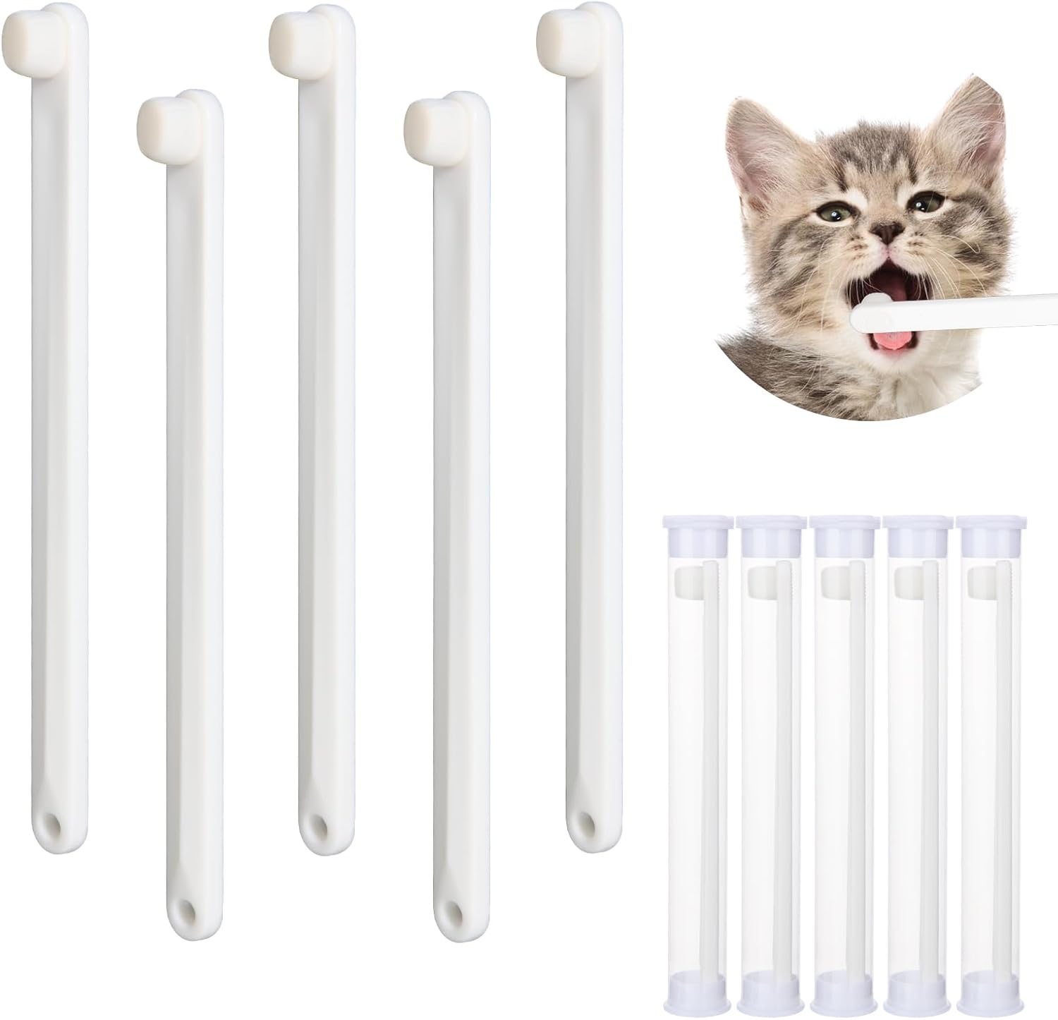 Petluno Small Dog & Cat Toothbrush 5 Set, Micro Nano Bristles to Clean pet Teeth Toothbrushes, Puppy Dogs Pet Tooth Cleaning Kit with Storage Box White