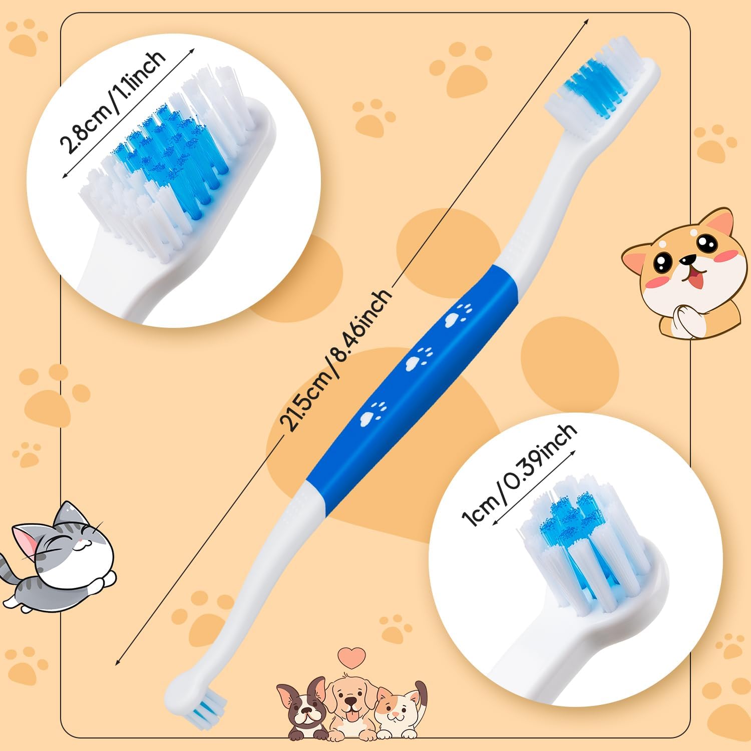 Petluno Pet Toothbrush for Dogs, Cats, Double Headed with Soft Bristles, Easy Teeth Cleaning, Non Slip Dog Toothbrushes in Bulk Pack of 6 6 Pcs