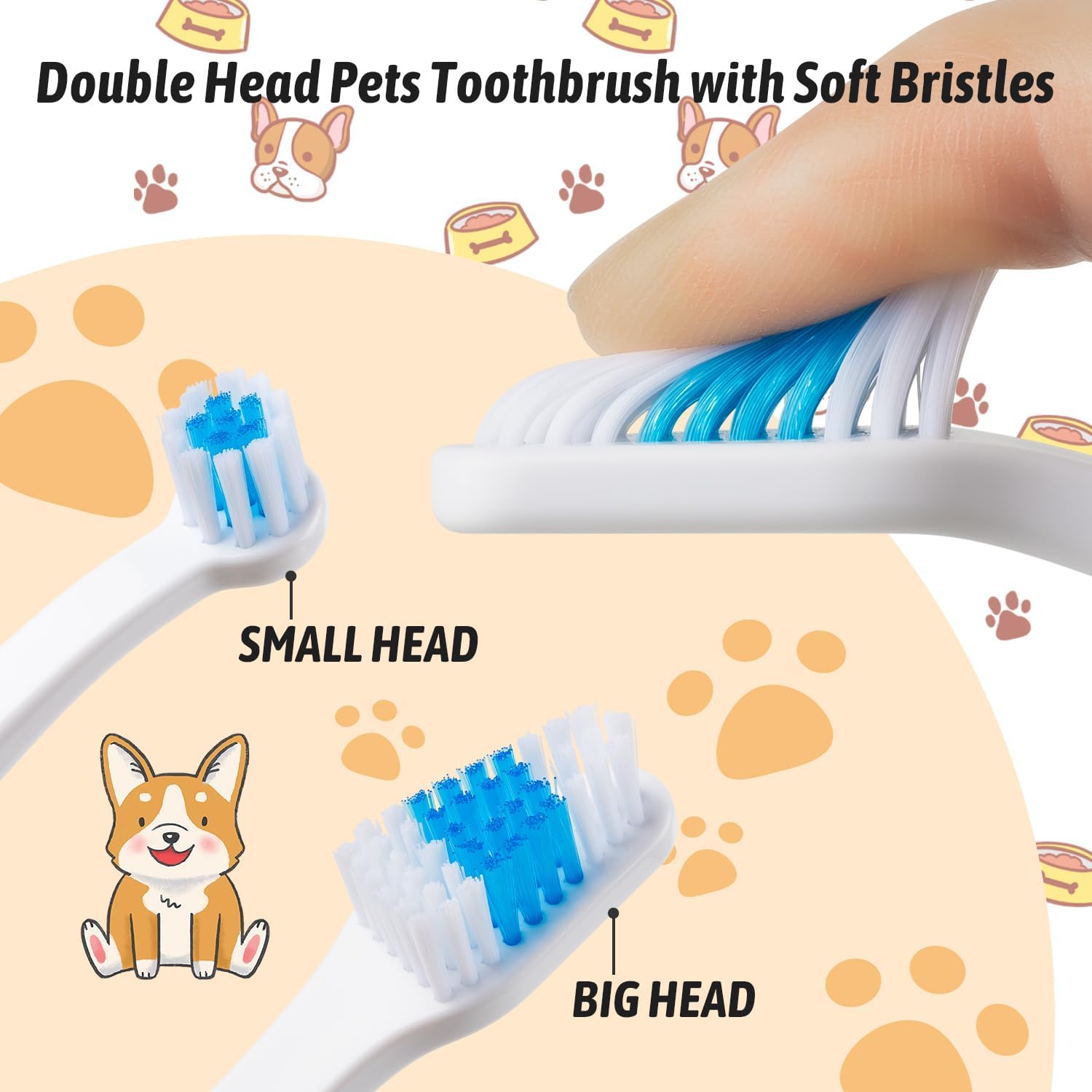 Petluno Pet Toothbrush for Dogs, Cats, Double Headed with Soft Bristles, Easy Teeth Cleaning, Non Slip Dog Toothbrushes in Bulk Pack of 6 6 Pcs