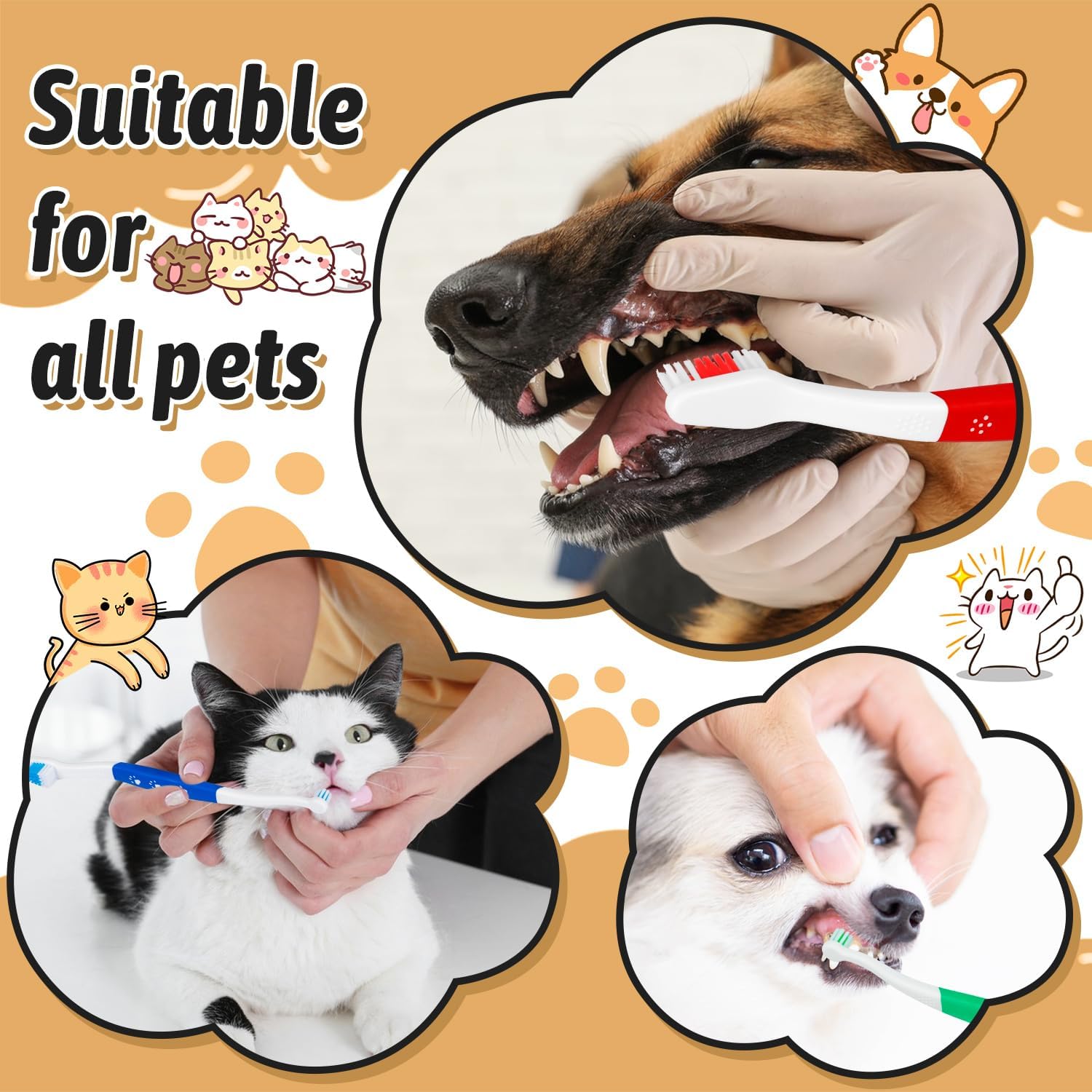 Petluno Pet Toothbrush for Dogs, Cats, Double Headed with Soft Bristles, Easy Teeth Cleaning, Non Slip Dog Toothbrushes in Bulk Pack of 6 6 Pcs
